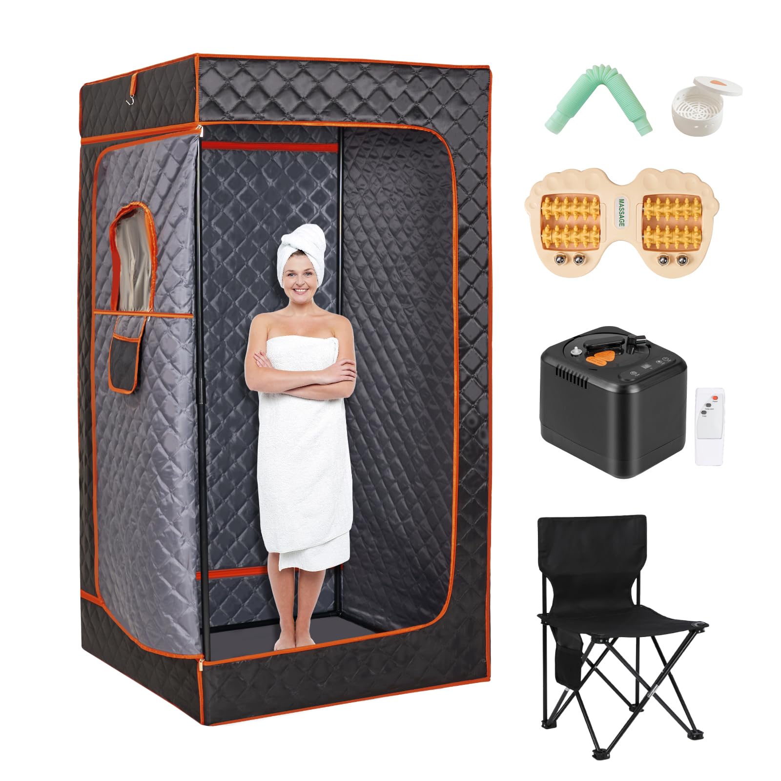 Portable Sauna for Home, Portable Steam Sauna with 3L Steamer, Sauna Tent Sauna Box for Gym Yoga, Pilates, Home Spa Relaxation (Orange)