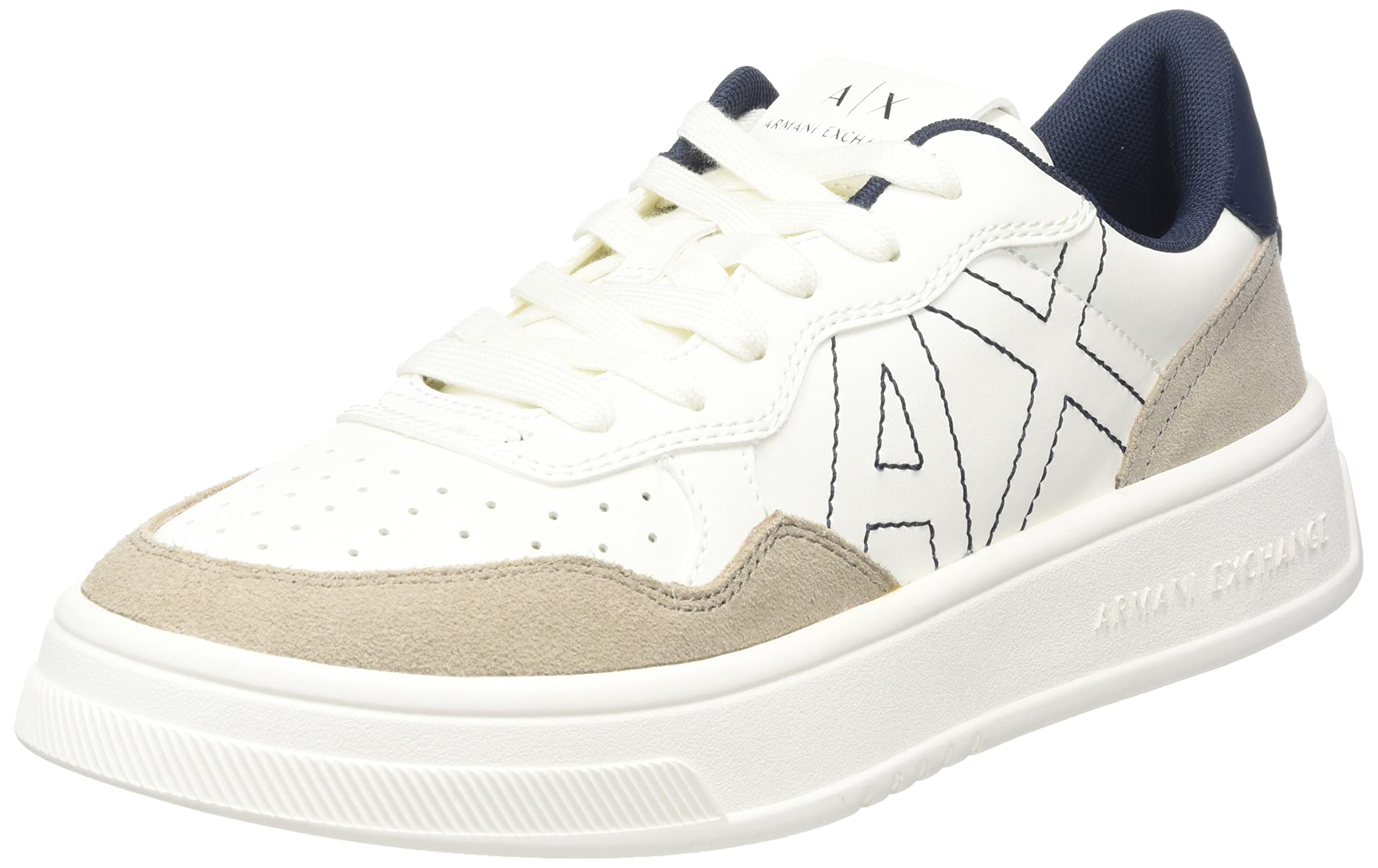 Armani Exchange Women's Seattle, Suede Details, Embroidered Logo Trainers, Off White Beige, 5 UK