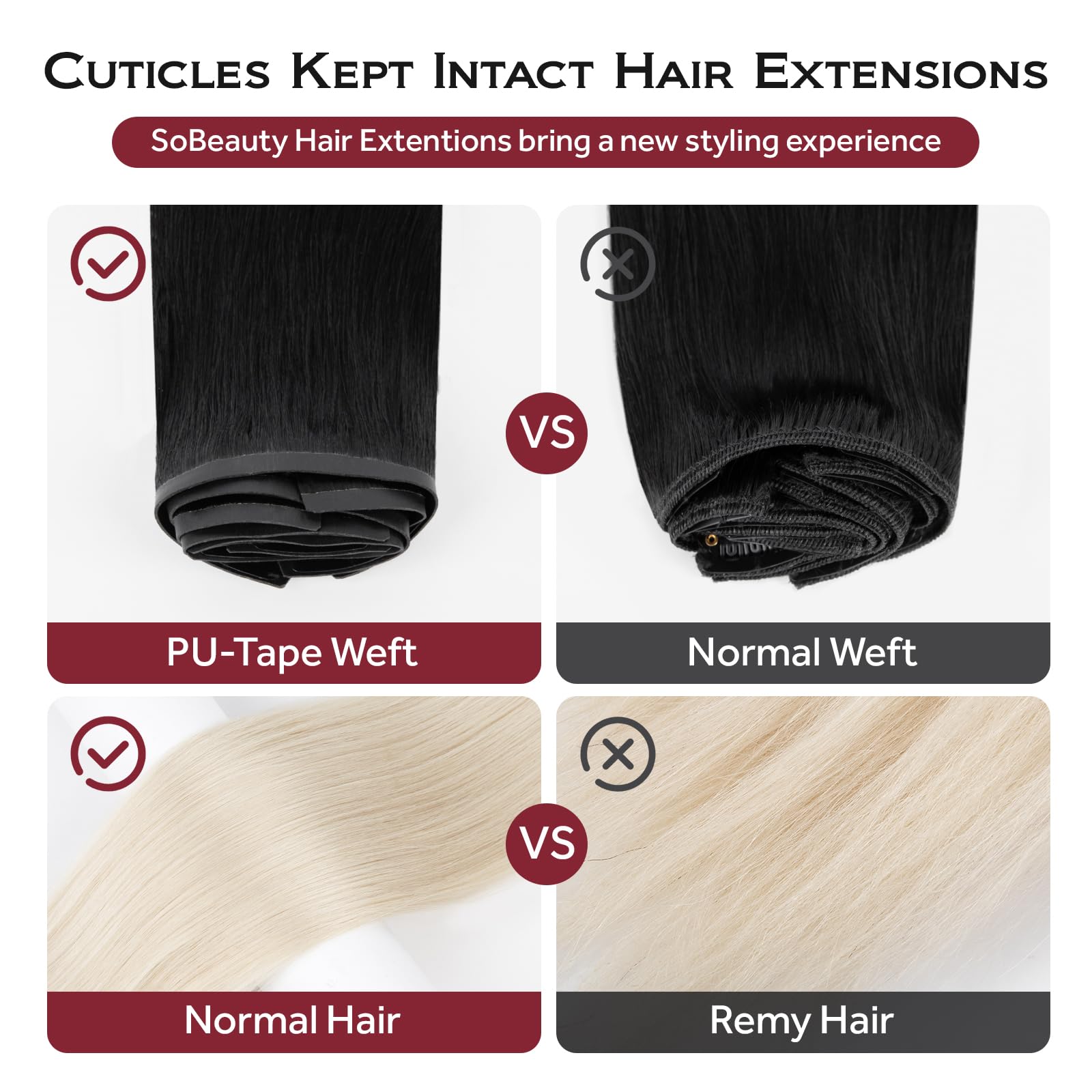 SOBEAUTY Clip in Hair Extensions, Real Human Hair Extensions, 100% Human Hair Remy Natural Volume Hair Extension - Image 4