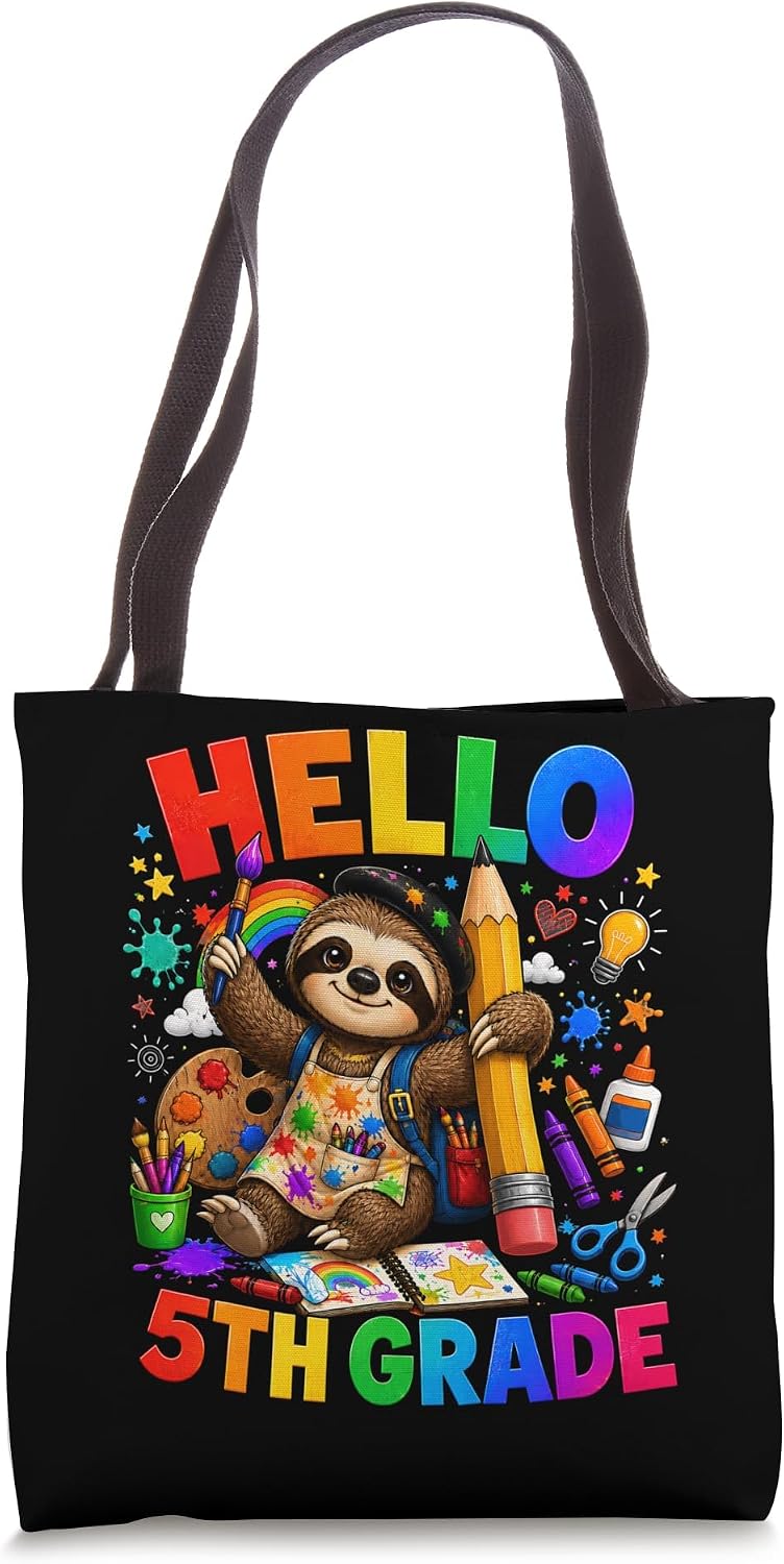 Hello Fifth Grade Sloth Back To School Student Boys Girls Tote Bag