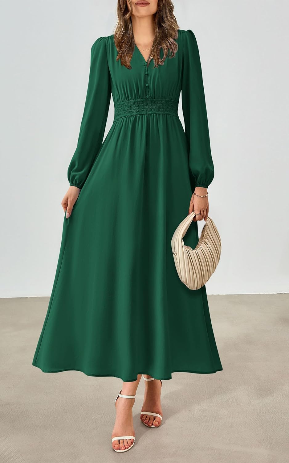 PRETTYGARDEN Womens Long Sleeve Maxi Dress 2025 Fall Trendy Elegant V Neck Flowy Wedding Guest Holiday Formal Long Dresses - Image 6