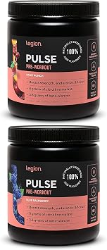 LEGION Pulse Pre Workout Supplement - All Natural Nitric Oxide Preworkout Drink to Boost Energy, Creatine Free, Naturally Sweetened, Beta Alanine, Citrulline, Alpha GPC Fruit Punch & Blue Raspberry