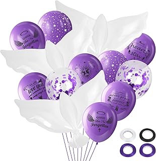 60 PCS Memorial Balloons to Release in Sky Funeral Remembrance 3 White Dove Heaven Balloon 57 Purple Memorial Balloons Ribbons for Celebration of Life Decoration, Rest in Peace, Anniversary