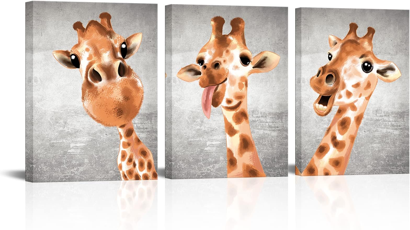 VVOVV Wall Decor Giraffe Decor Picture Animal Wall Art Funny Nursery Wall Decor Framed Ready to Hang, 12inx16inx3Pieces