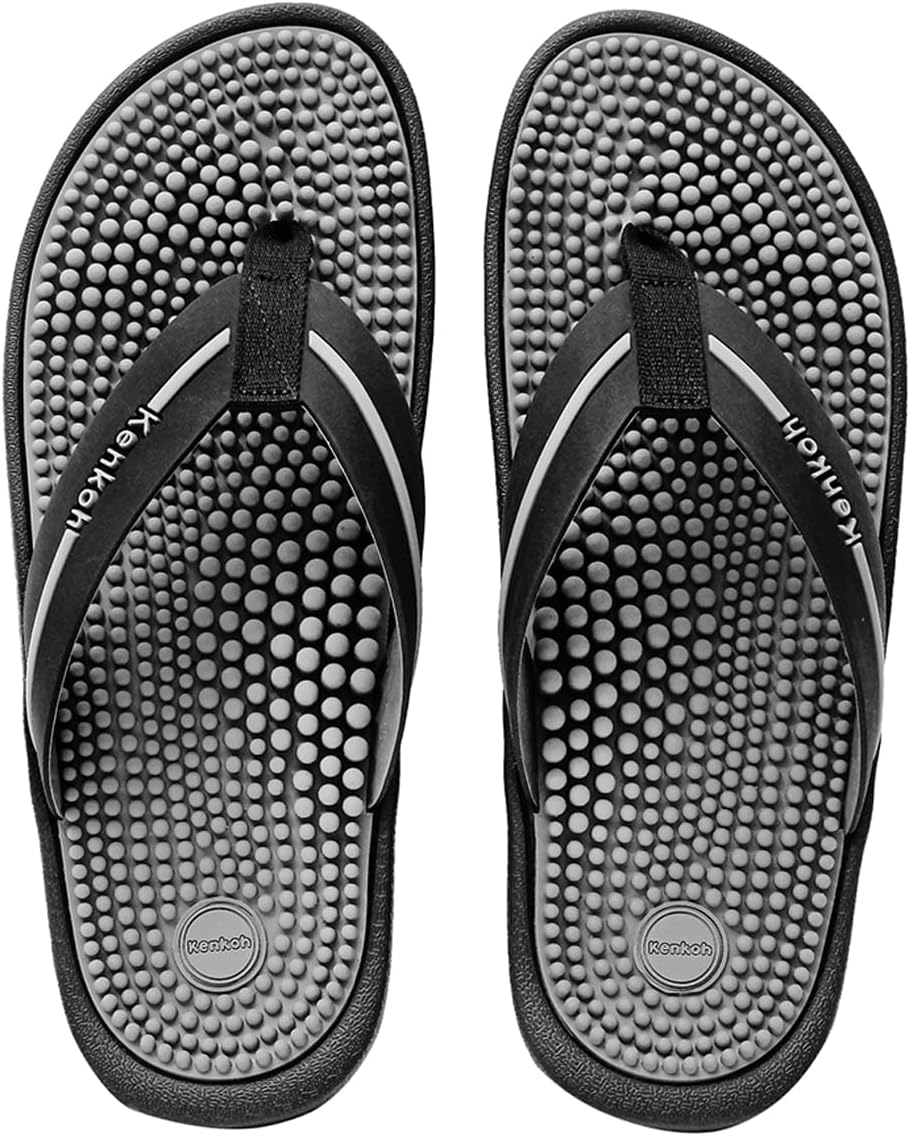 Kenkoh Japanese Therapeutic Sandals with Massaging Footbed – Stimulate Feet Pressure Points for Natural Wellness - Unisex (Kaiyo - Black, 36 EU)