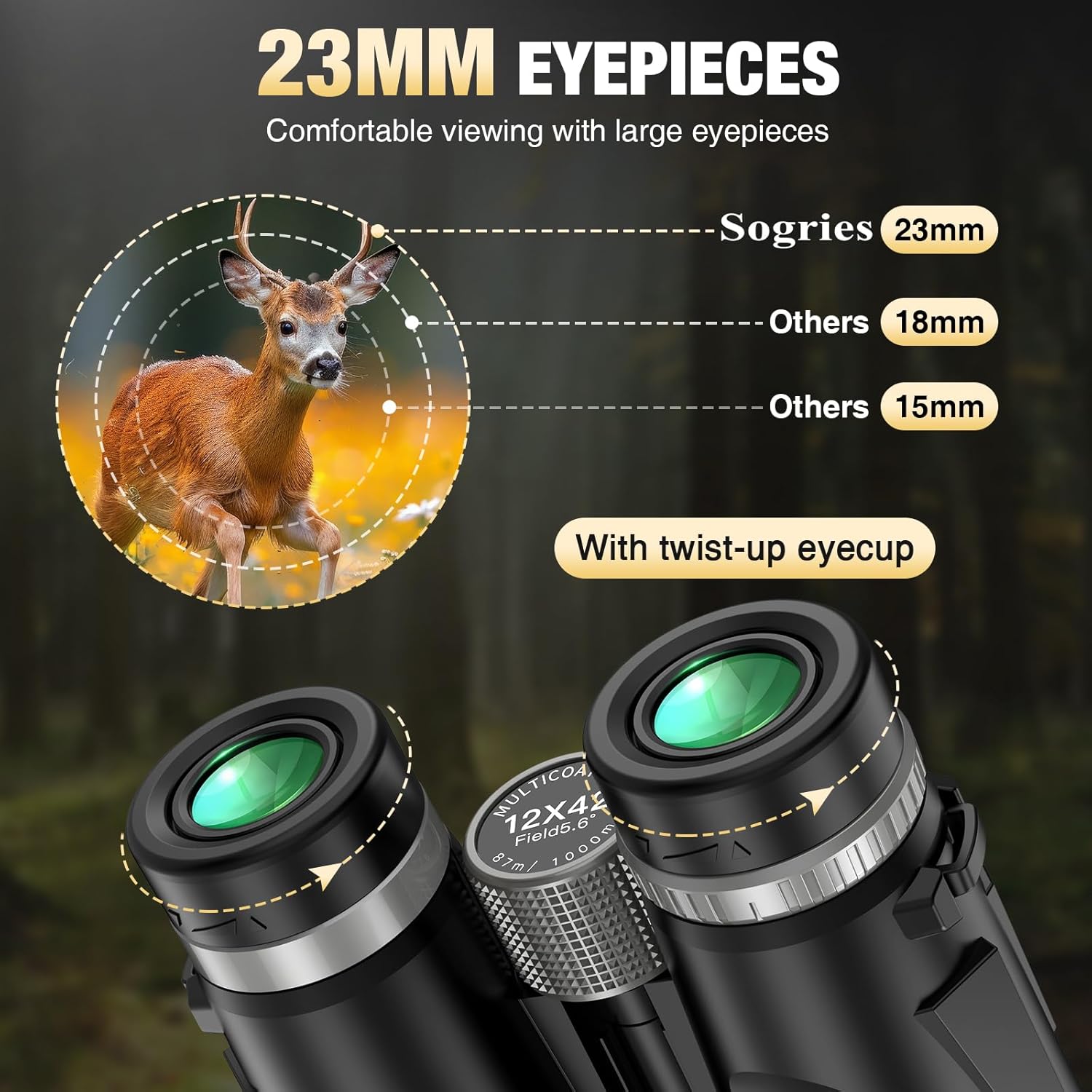 12x42 HD Binoculars for Adults High Powered with Phone Adapter, Tripod & Tripod Adapter, BAK4 Prism, Super Bright & Waterproof - Wide View for Bird Watching, Hunting, Hiking, Travel, Low Light Vision - Image 3