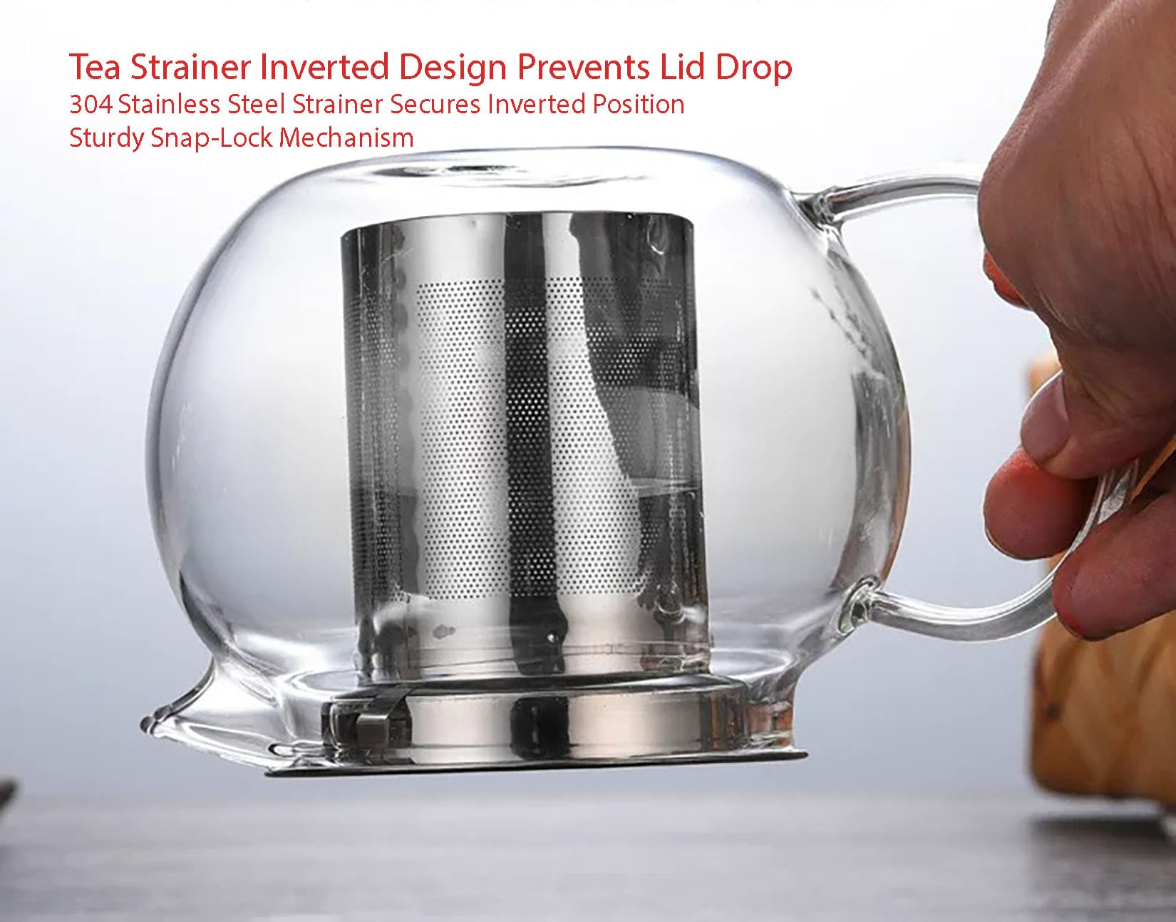 Tetera de vidrio con infusor de acero inoxidable, tetera de vidrio de borosilicato resistente al calor de 950 ml, boquilla dibujada a mano, forma redonda, porción individual