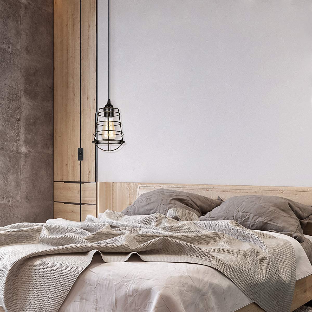 2-Pack HUIBONA Plug-in Pendant Light, 15FT Vintage Hanging Lantern Cord E26/E27 Socket, Black Kit With In-Line On/Off Switch and Lampshade Ring