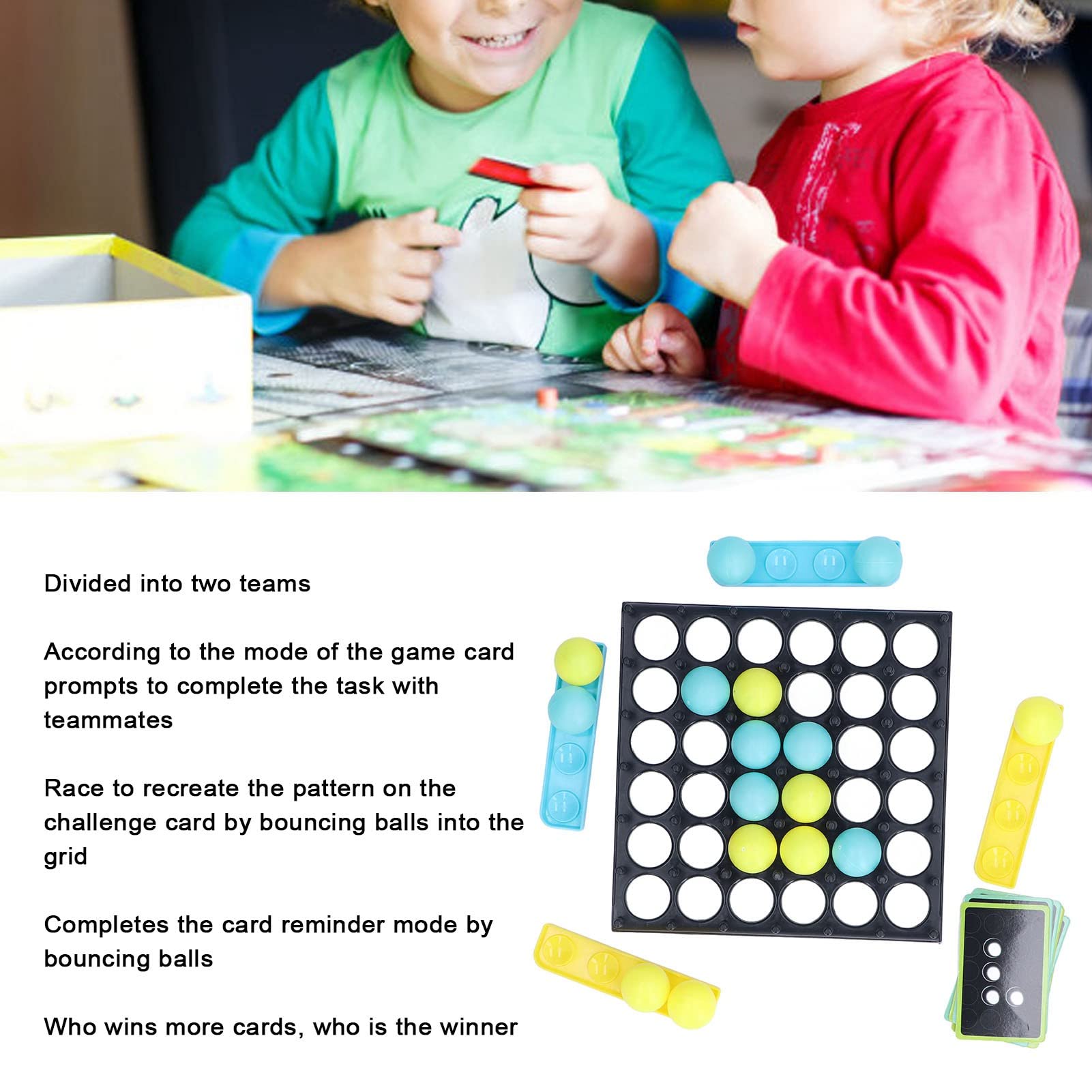 QANYEGN Bouncing Ball Game, Desktop Bouncing Ball Game, 2 Colors 9 Cards 16 Balls Parent Child Interactive Desktop Ball Game