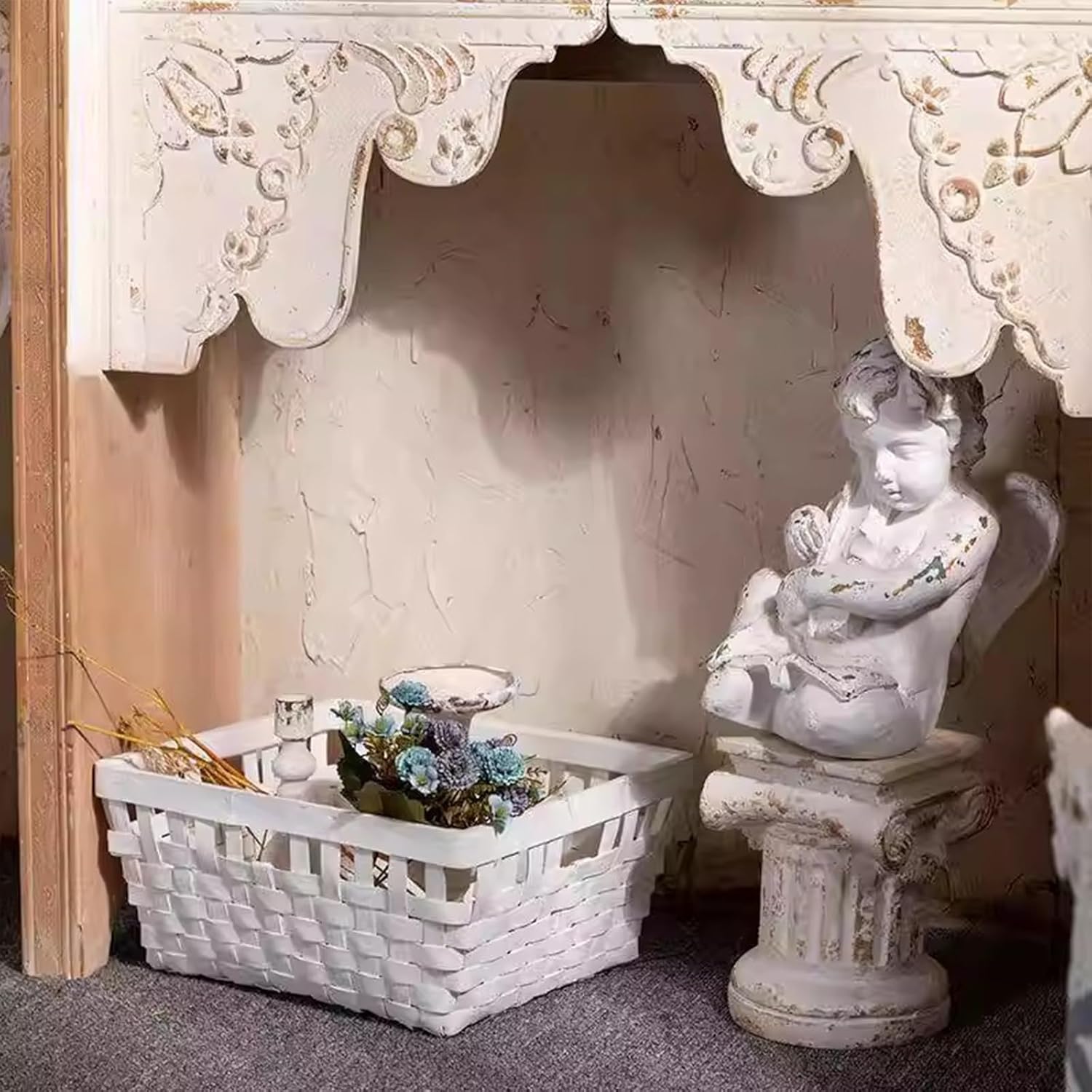 Mantels Surround Vintage White Wooden Fireplace Mantel Shelf Distressed Farmhouse Surround Home Decor