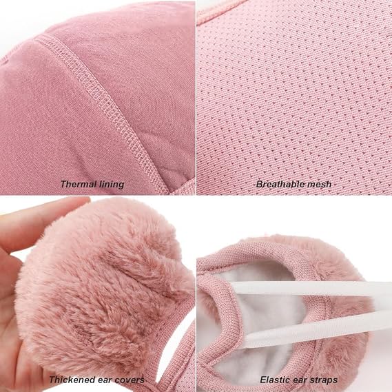 Winter Fleece Face Mask with Fluffy Ear Covers - Cold Weather Mask