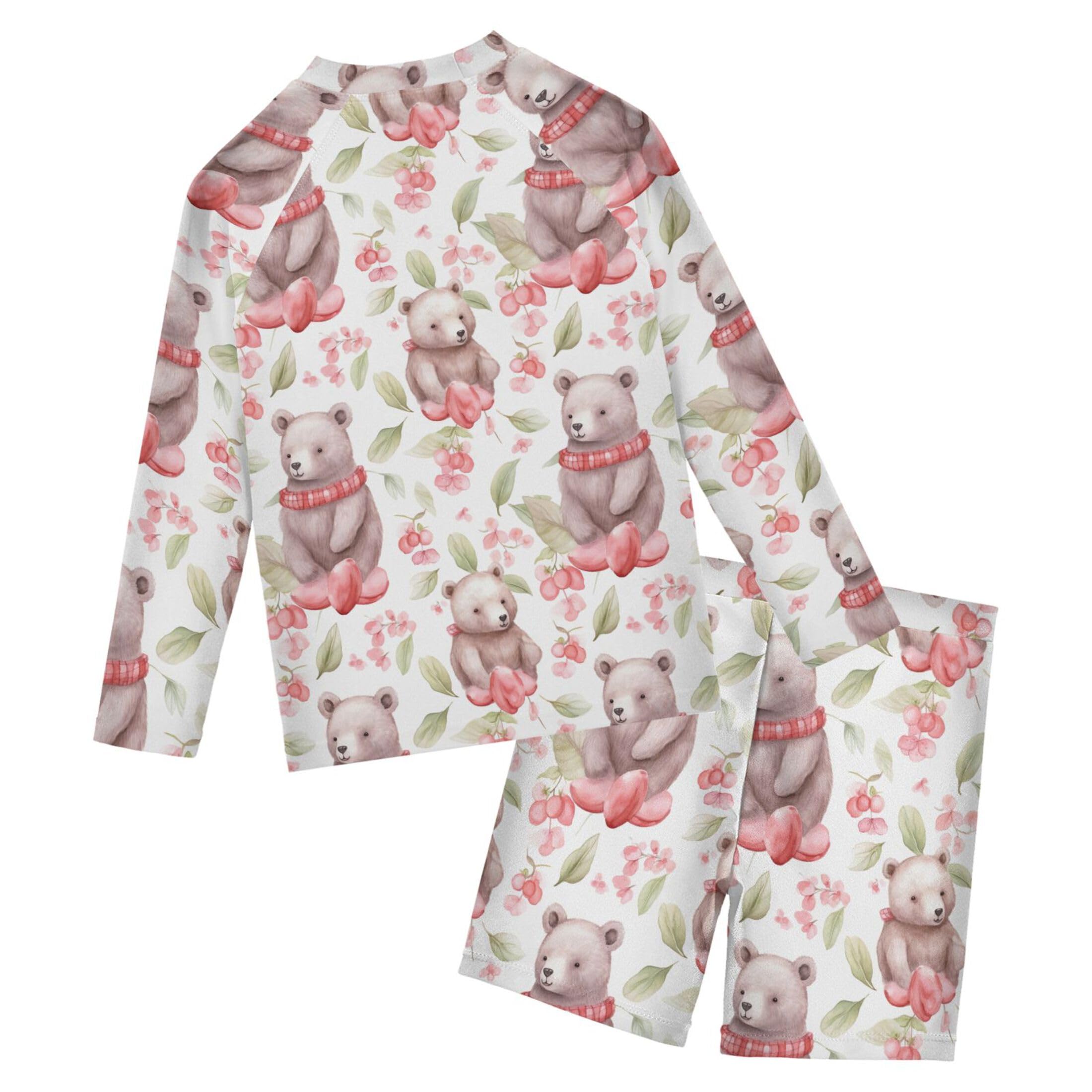 Bear Animal Toddler and Baby Boys' 2-Piece Swimsuit Trunk, Long Sleeve Rashguard Bathing Suit B0402741