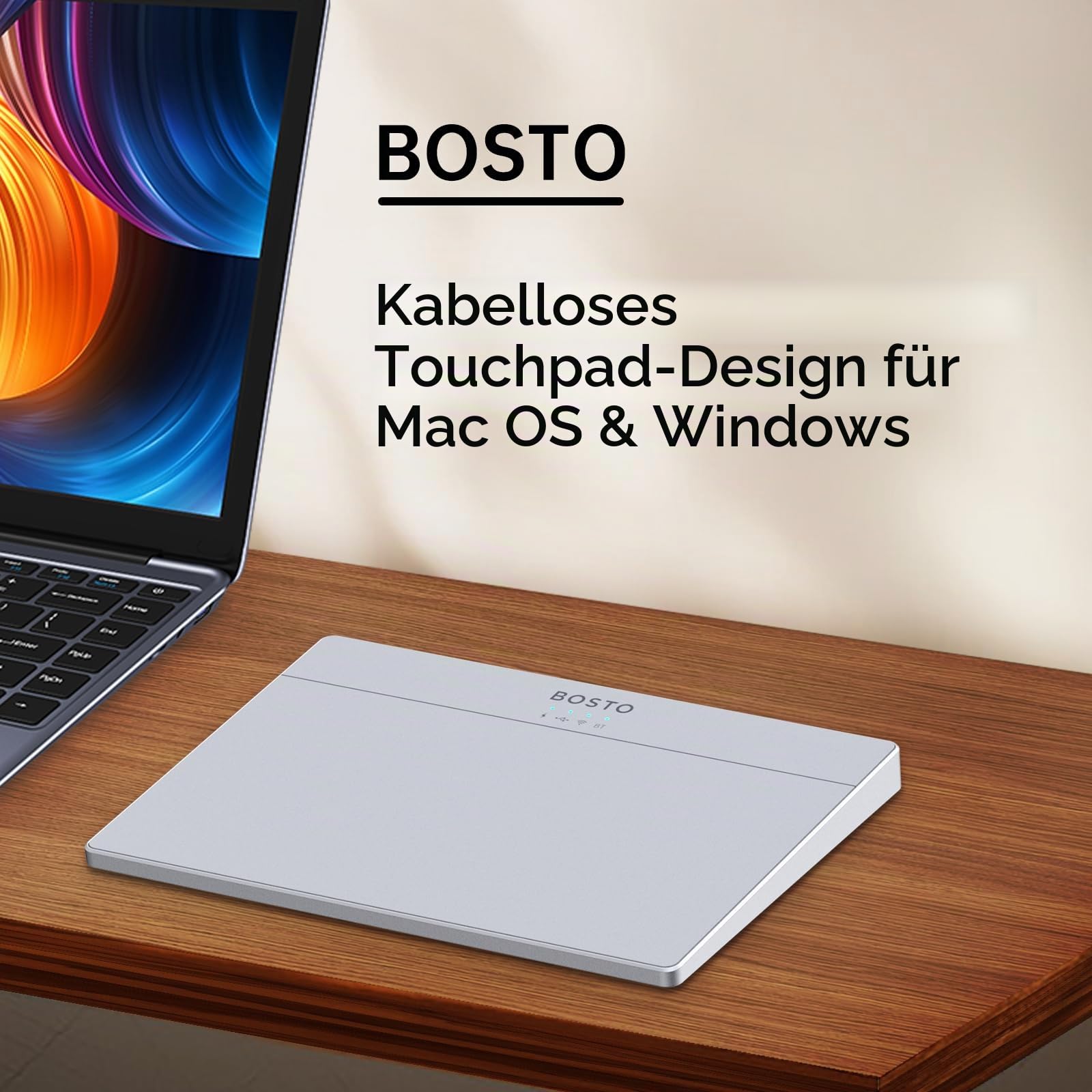HUIOP Trackpad, T02 kabelgebundenes und kabelloses Touchpad, 2,4 G & BT & USB, ultradünn, gehärtetes Glas, Oberflächendesign, tragbares Trackpad, Multi-Touch-Navigation für Desktop-Computer, Laptop