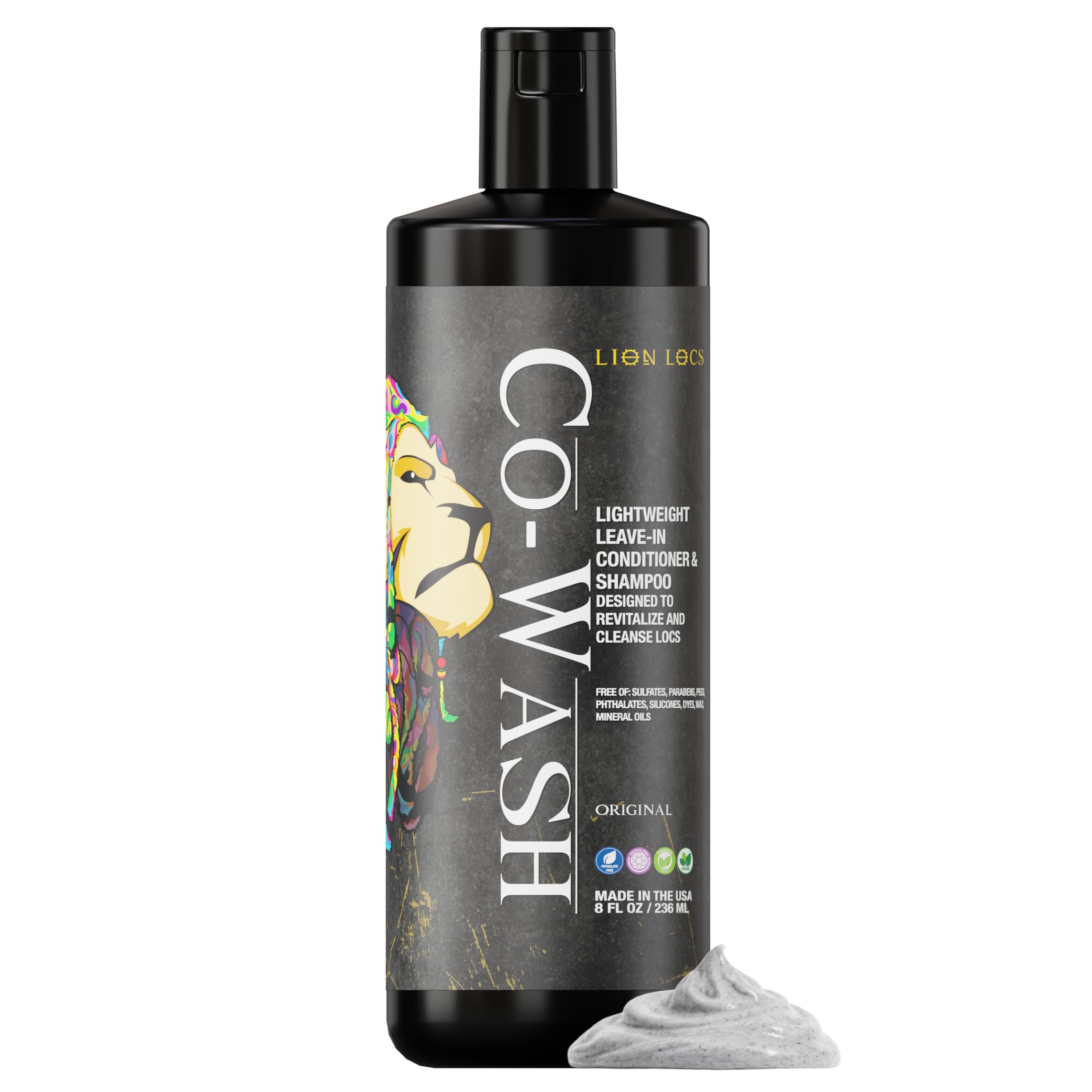 Lion Locs Shampoo and Conditioner for Dreads, Sisterlocks, Locks, & Dreadlocks | Lightweight Vegan Co Wash (8oz)