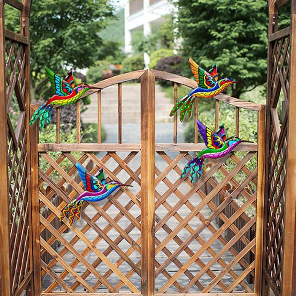 JAWSEU Metall-Kolibri Wanddeko – 17x22 Cm, Bunt, Aus Eisen, Für Garten & Innenräume, Set Aus 4 Farben