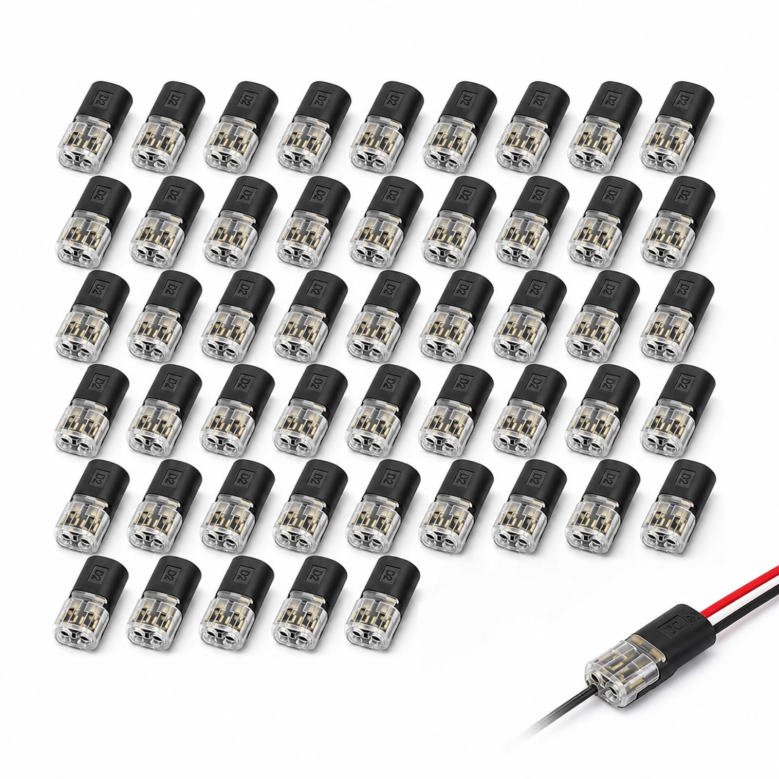 40Pcs No-Strip 2-Pin Wire Connectors, Waterproof Electrical Connectors for 18-22 AWG LED, Automotive & Home Wiring Projects