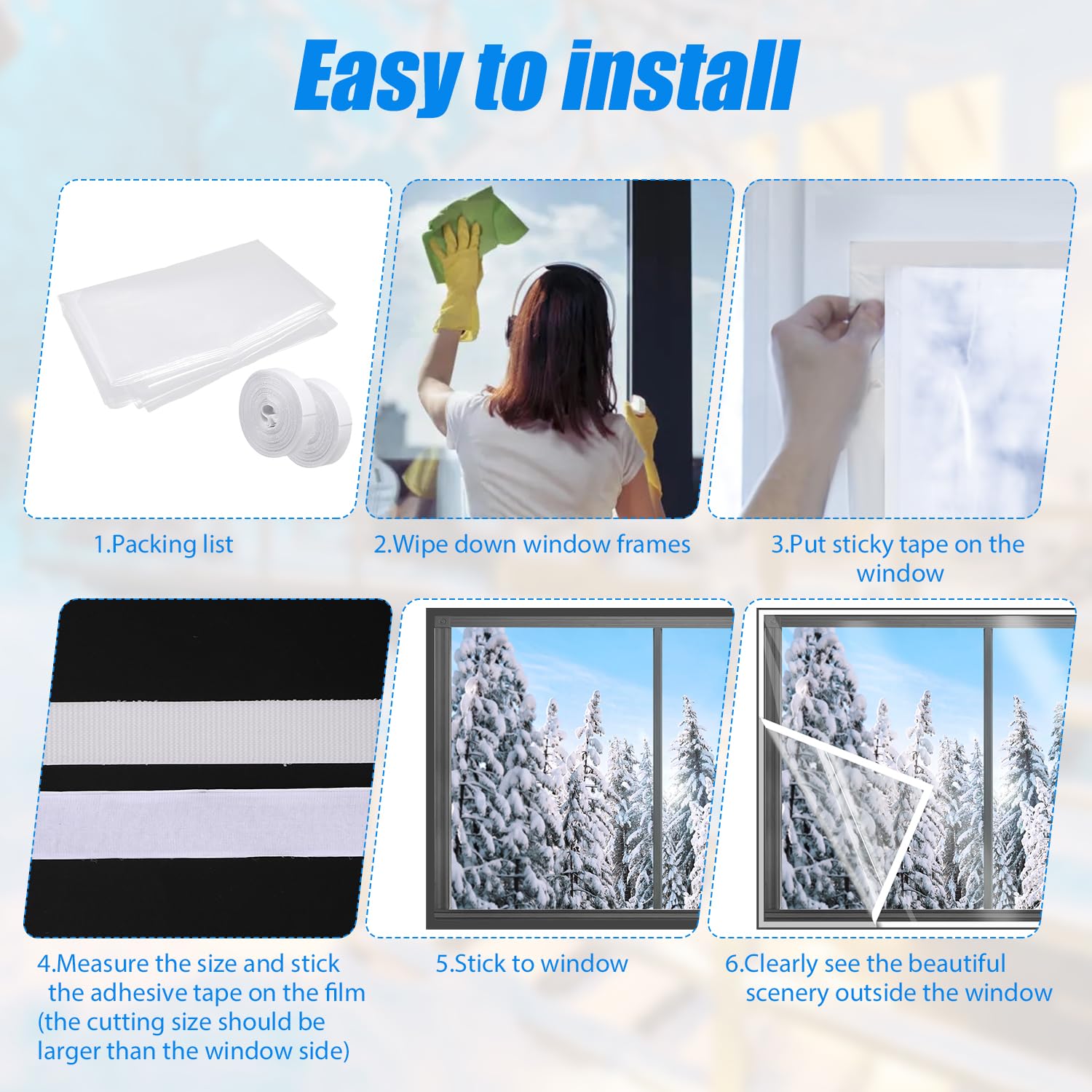 Kit Isolante Finestre 180x200 Cm | Pellicola Termica Trasparente | Nastro Adesivo | Riutilizzabile | Risparmio Energetico