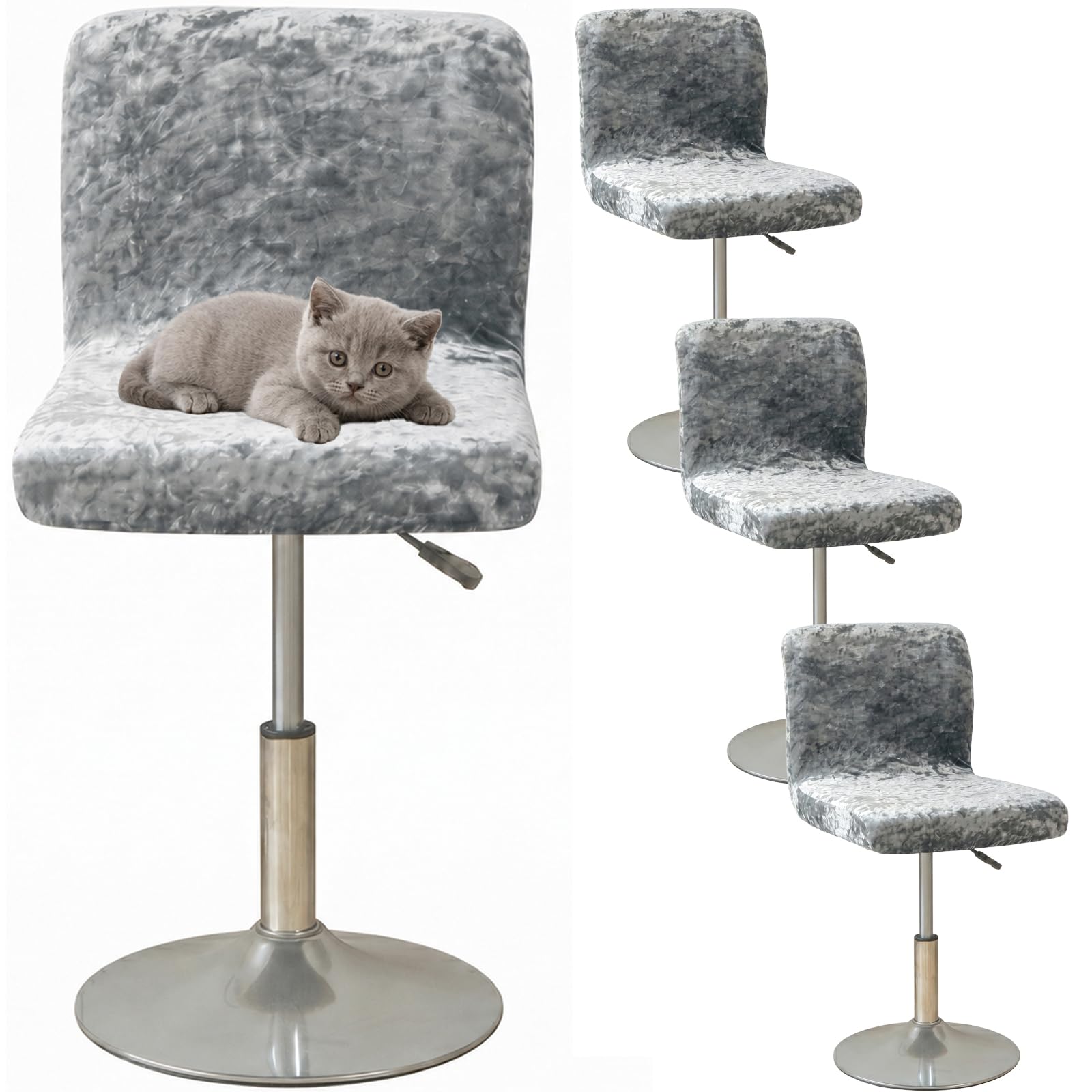 ZRCYXDW Bar Stool Covers, Crushed Velvet Swivel Bar Stool Chair Covers Soft Stretch Pub Counter Stool Covers Non Slip Stool Cover For Swivel Barstool Chair Seat-light grey-4 pack