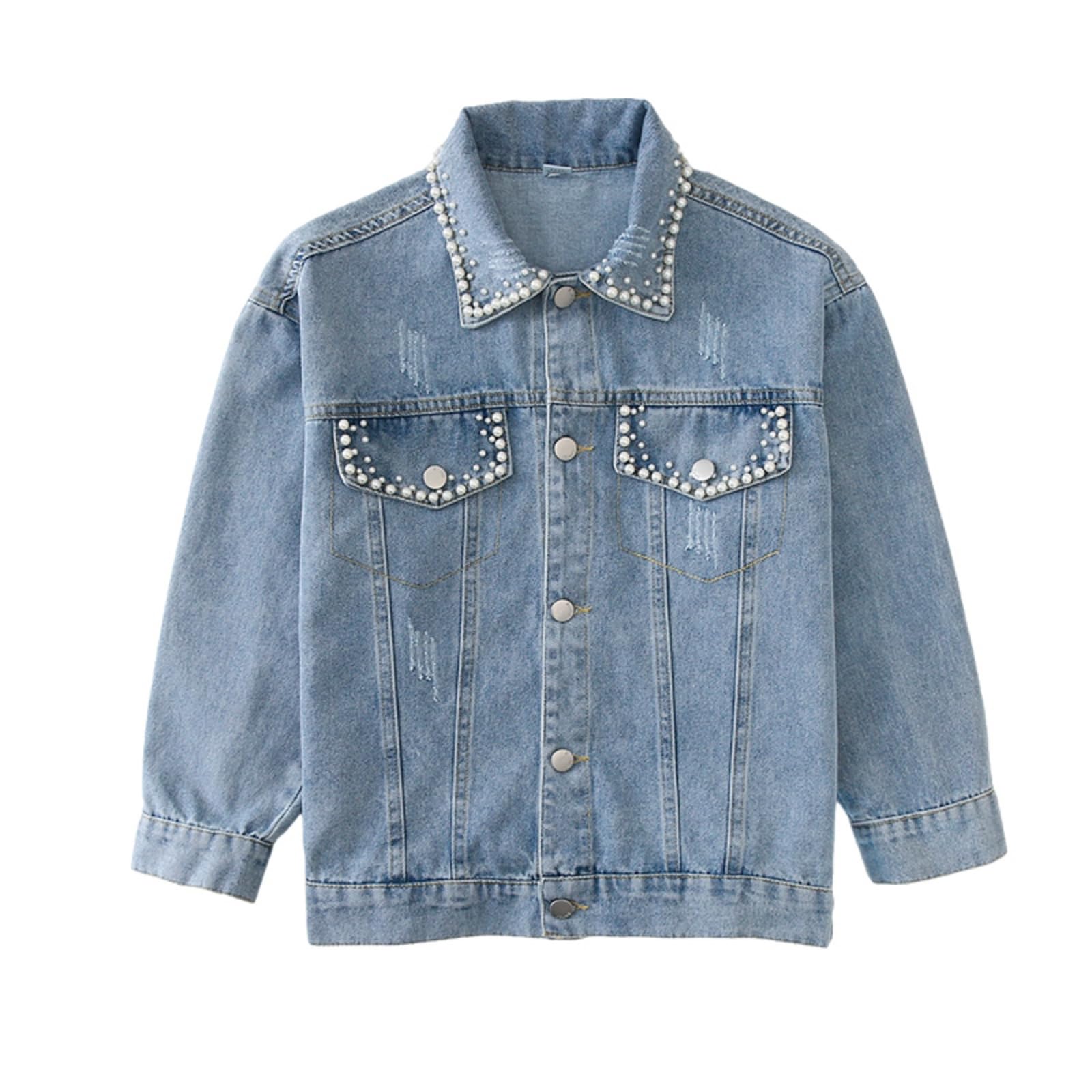Rolanko Chaqueta Vaquera para Niñas, Chaqueta Jeans Básica Desgastada Outwear Camisas Vaqueras Abotonadas
