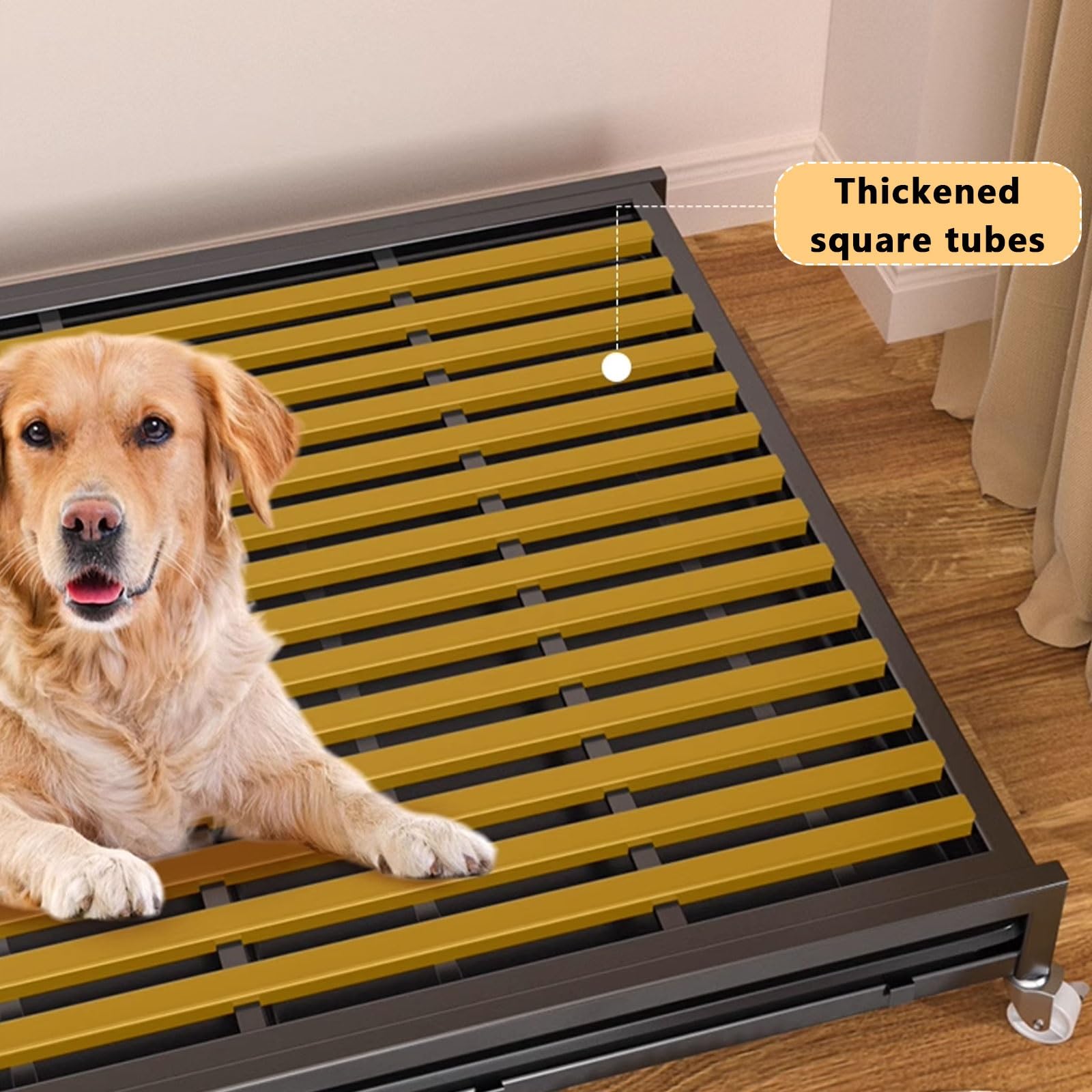 Trasportino Gabbia for Cani Da Interno Con Ruote Bloccabili E Serrature Stabili Realizzata in Metallo Design Pieghevole Cuccia Extra Large Scomparto Superiore(Black,110 * 72 * 91cm)