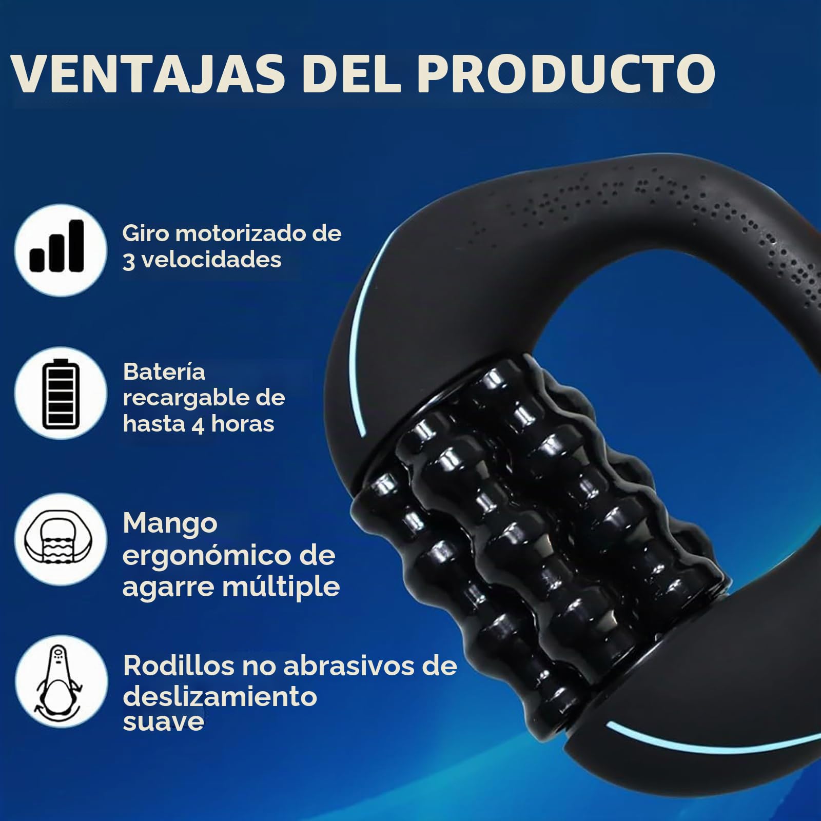 Masajeador de Rodillos Eléctrico Portátil, Rodillo de Masaje Eléctrico con Mango, Masajeador EléCtrico de Mano con Rodillos, 3 Niveles de Intensidad para Espalda, Cuello y Piernas