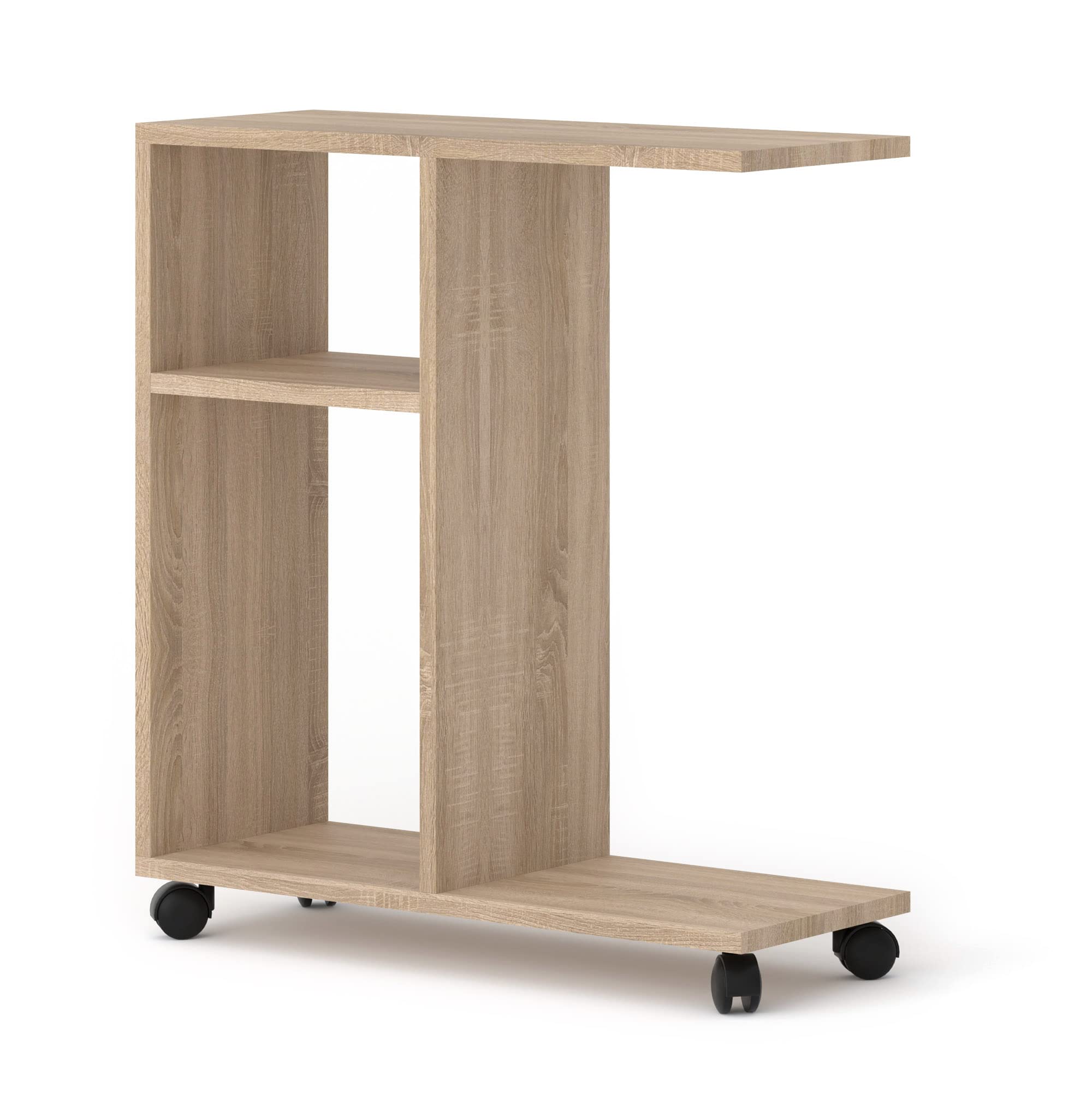 BIM Furniture Trasco 1 60 x 22 x 65 cm tavolino su ruote – tavolino da caffè – comodino – supporto per computer portatile – scomparti aperti – versatile (rovere Sonoma)