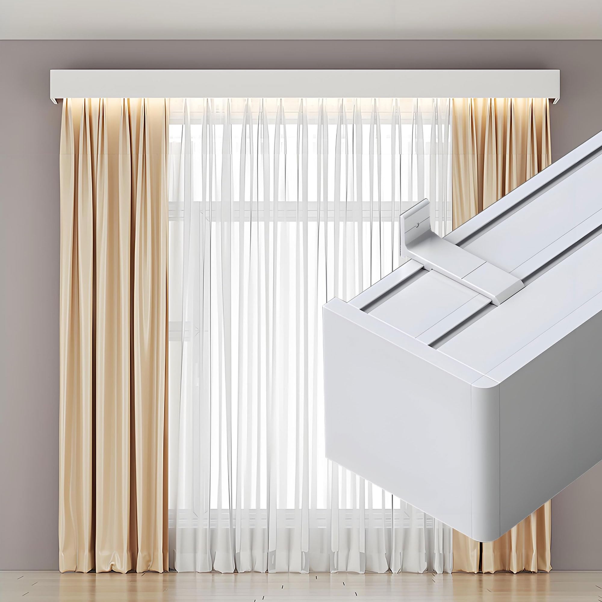 Scatola Oscurante Tende Alluminio Binario Doppio Tre-in-uno Design Moderno | Fissaggio Soffitto Parete Soggiorno Camera Hotel Villa Casa Adatto All’arredamento Domestico Contemporaneo(Side,2M/6.5FT)