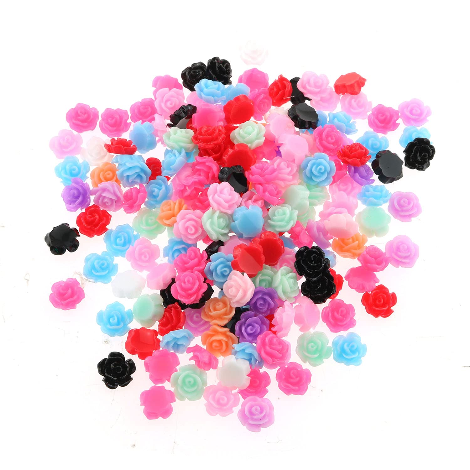 RLECS 100pcs Resin Rose 8mm Flowers Flatback Cabochon DIY Embellishments Decor, Mixed Color