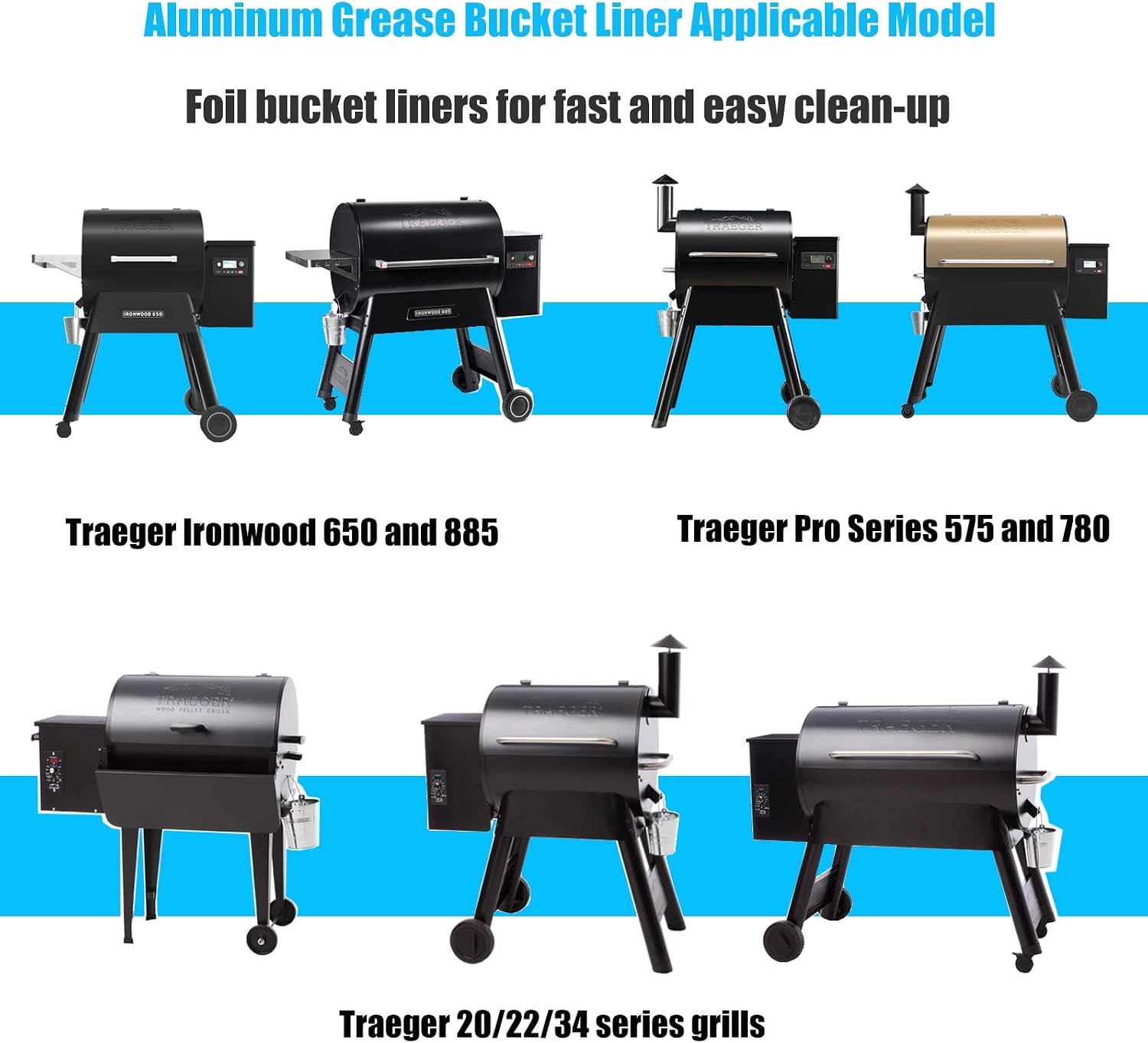 15 Pack Grease Bucket Liner for Traeger Pro Series 575 780 20 22 34 Series, Ironwood 650 885, Z Grills, Green Mountain Grills, Grill Drip Tray for Traeger BAC407z Disposable Foil image 5