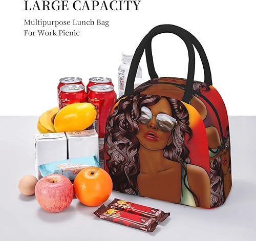 Miniatura 5 de Bolsa de almuerzo aislada con aislamiento para niñas afroamericanas, reutilizable, impermeable, bolsa de almuerzo para escuela, trabajo,