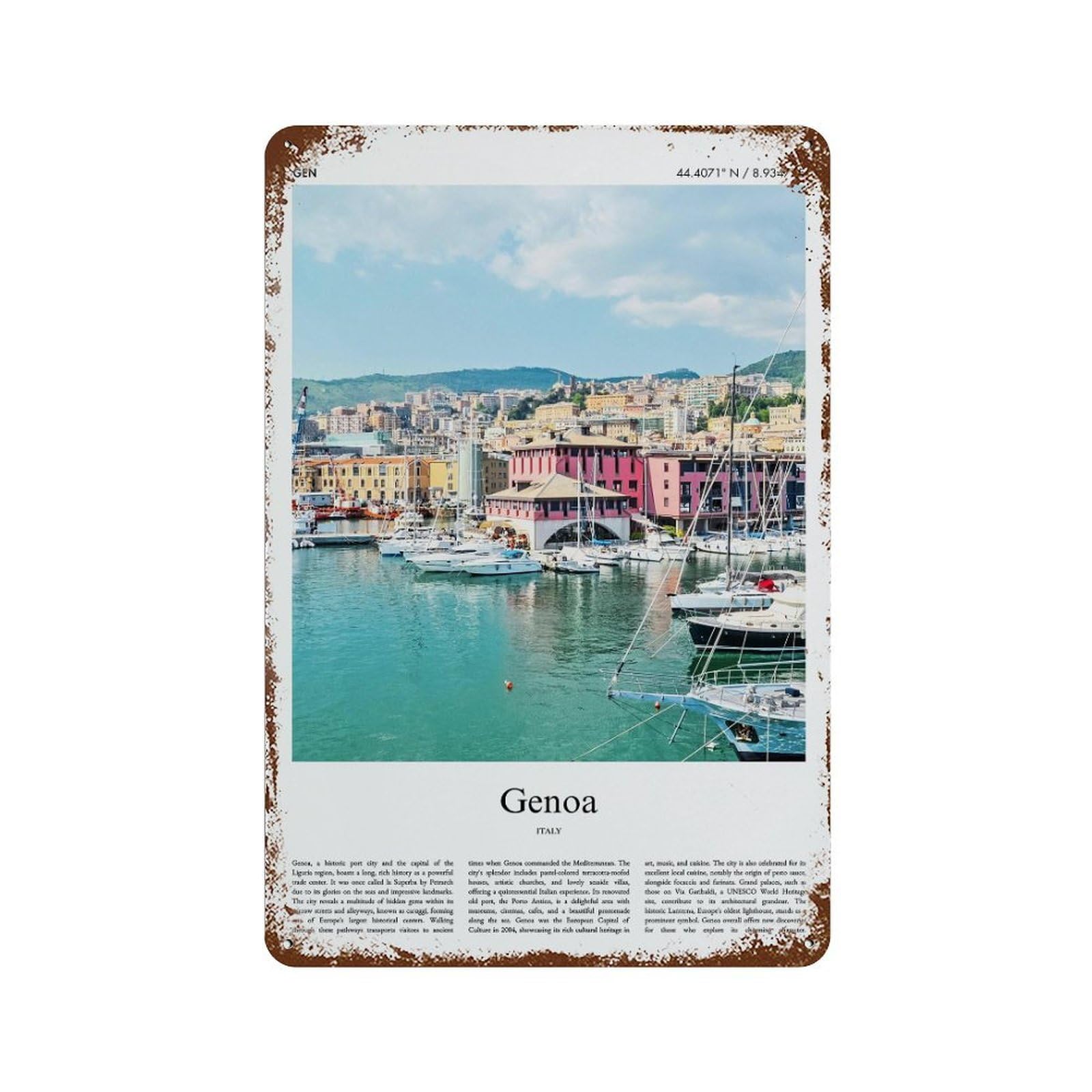 xiaoxiaoshen Genoa Italy City Scenery Wall Decor Art Metal Tin Poster Modern Home Decor Art Home Bar Shop Decorations Vintage Sign 30x20cm