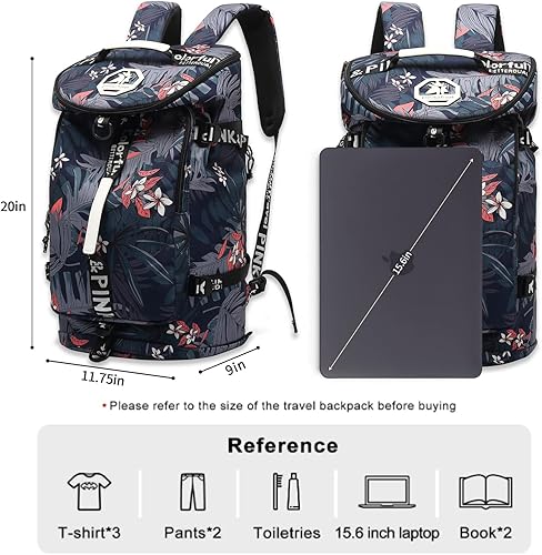 Miniatura 3 de Bolsa de lona floral para gimnasio, mochila de lucha libre, con compartimento para zapatos, 4 tipos de método trasero, impermeable, deportes,