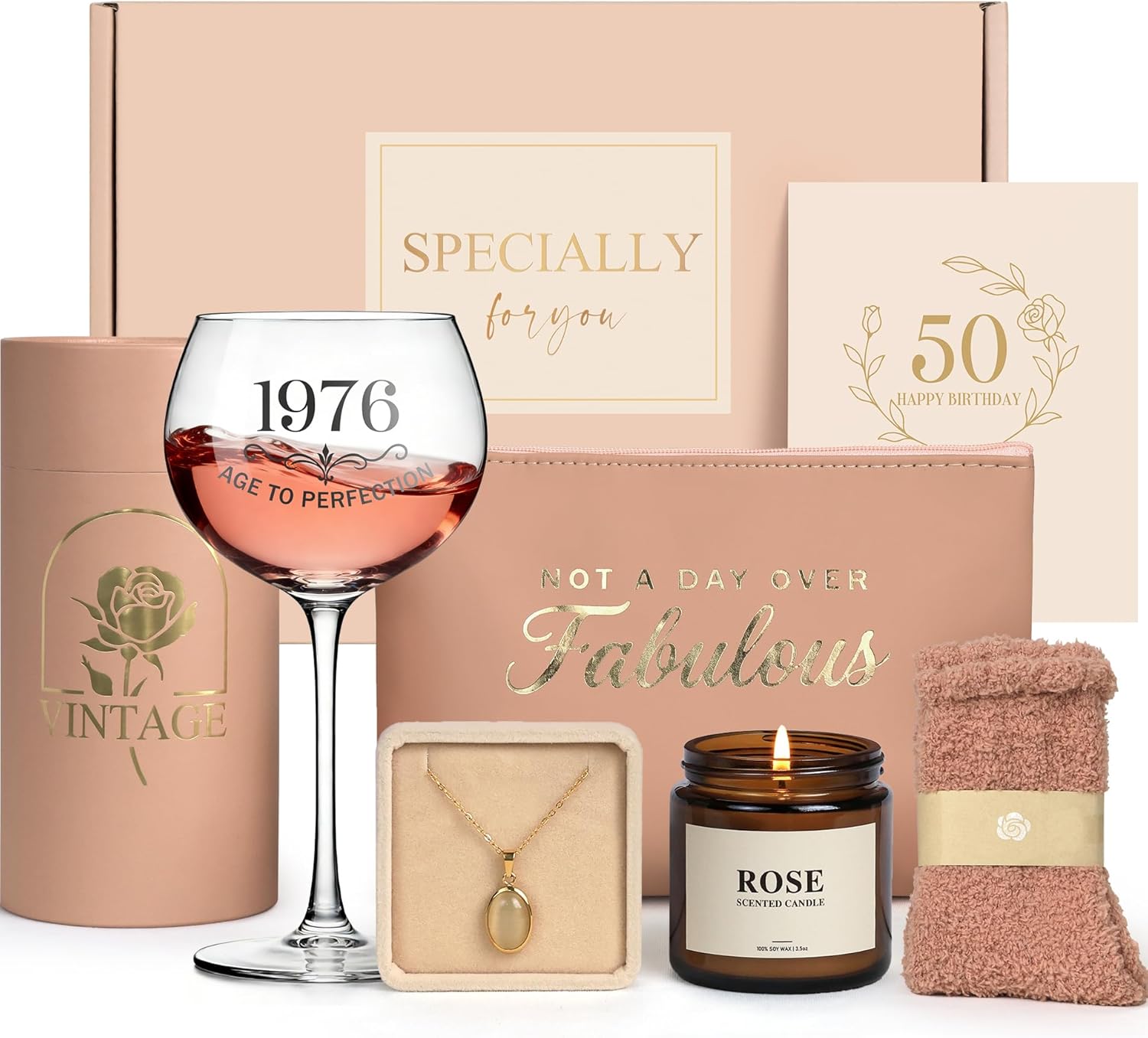 50th Birthday Gifts for Women - 50th Birthday Gifts for Her with Vintage 1976 Wine Glass Fabulous 50 Year Old Gifts for Women Cool 50th Birthday Decorations for Woman