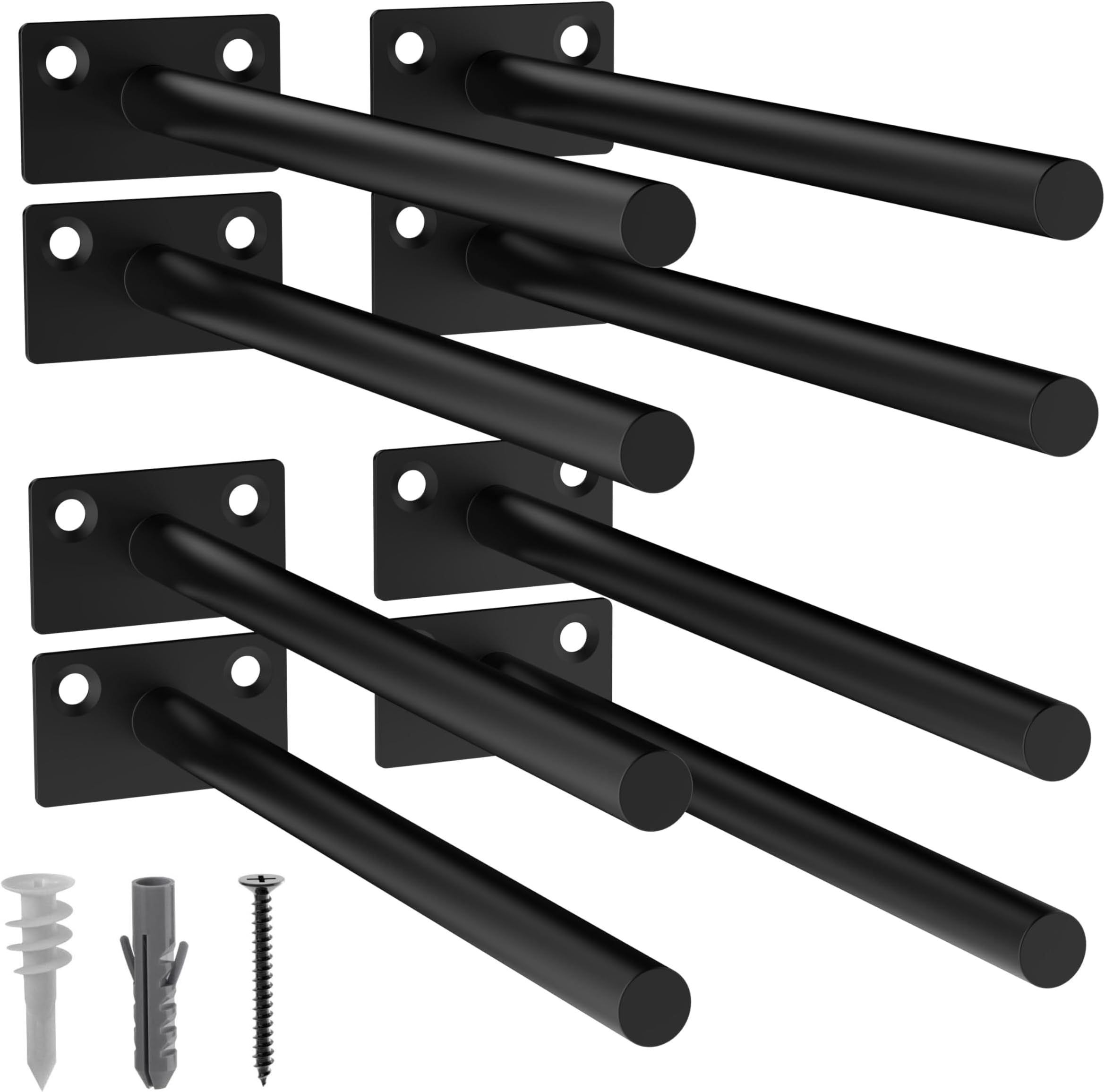 LEOPO Black 8-Pack 8 inch Floating Shelf Brackets, Hidden Shelf Bracket for Wood, Concealed Blind Shelving Support,Invisible Coated Brackets for DIY Decorative,Fit for Kitchen, Bathroom,Study Room