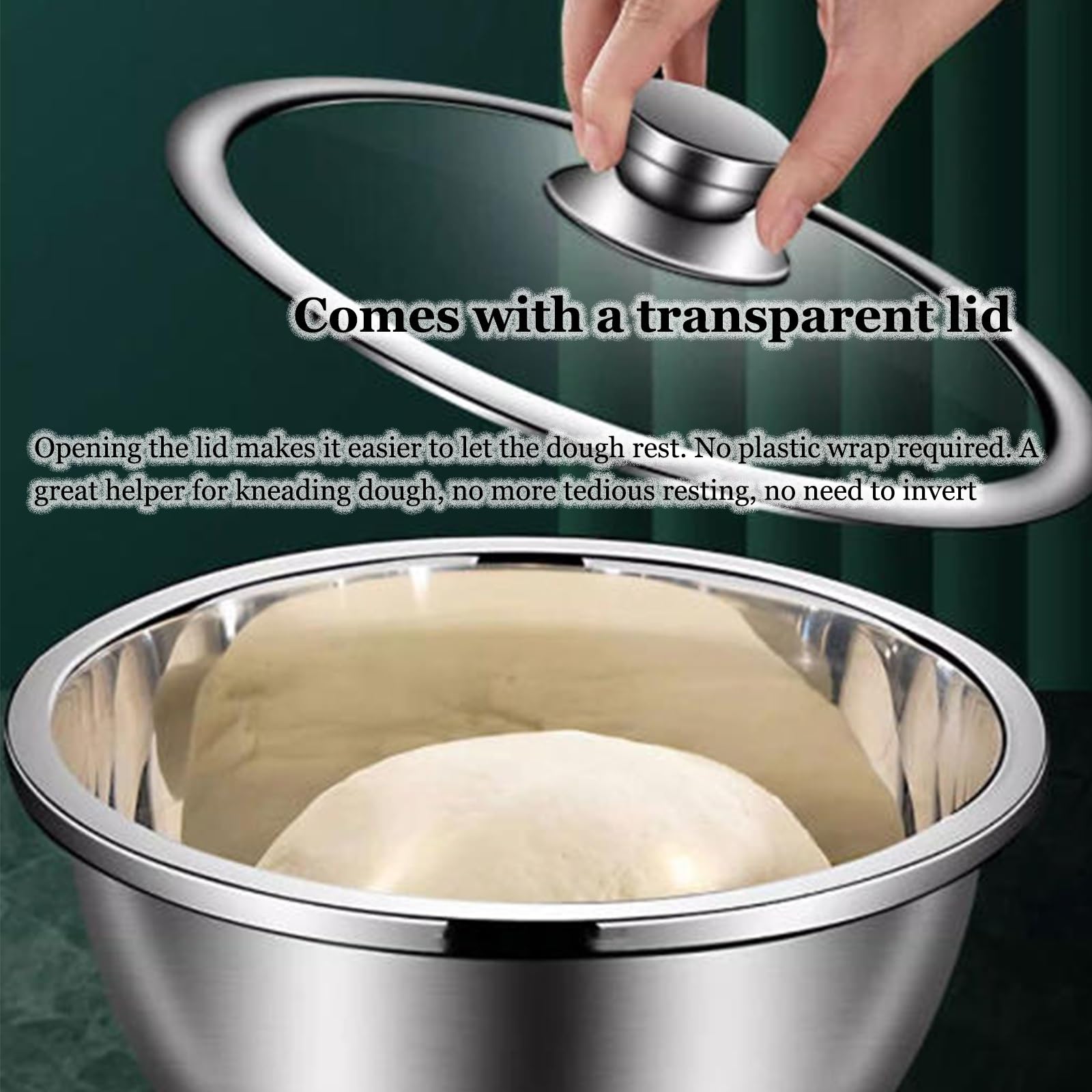 Vnook KnetschüSsel, Mit Deckel Teig Proof-BehäLter, Kochbecken, EieraufschlagschüSsel, Edelstahl Material, Verdickt, für Kneten Teig, Waschen Gemüse Backen Salatzubereitung(30CM)