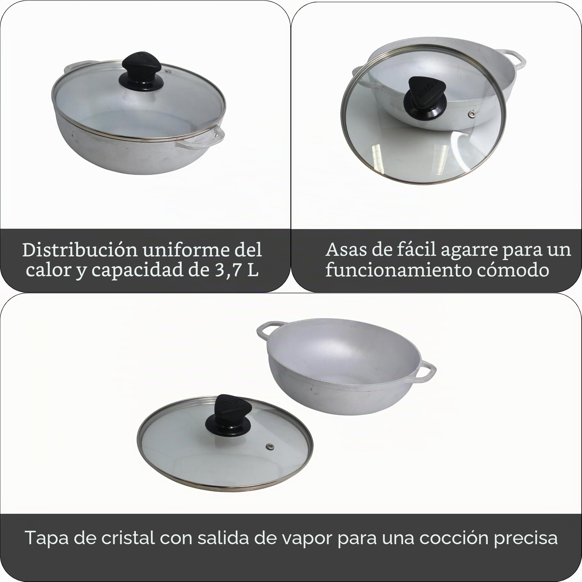 IMUSA Caldero básico de 3.7 cuartos con tapa de cristal, 24 cm