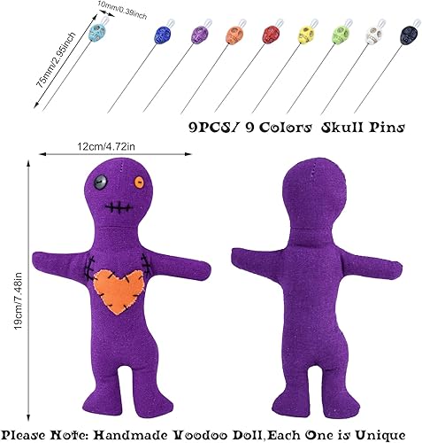 Miniatura 2 de Kit de 10 muñecas de vudú, muñecas de vudú reales con 9 pines de calavera, espeluznante, fantasma, hechizos de venganza, muñeca vudú, muñeca de