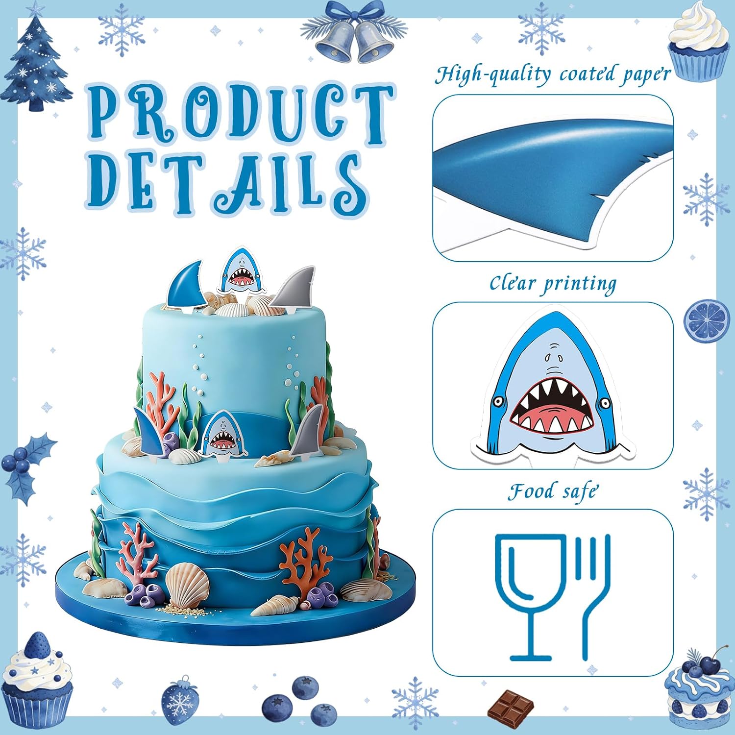 Resurhang 100 Pcs Shark Fin Cupcake Toppers Shark Party Picks Sharks Fin and Head Cupcake Toppers Cake Decorations for Ocean Animals Theme Birthday Parties Summer Pool Party Supplies