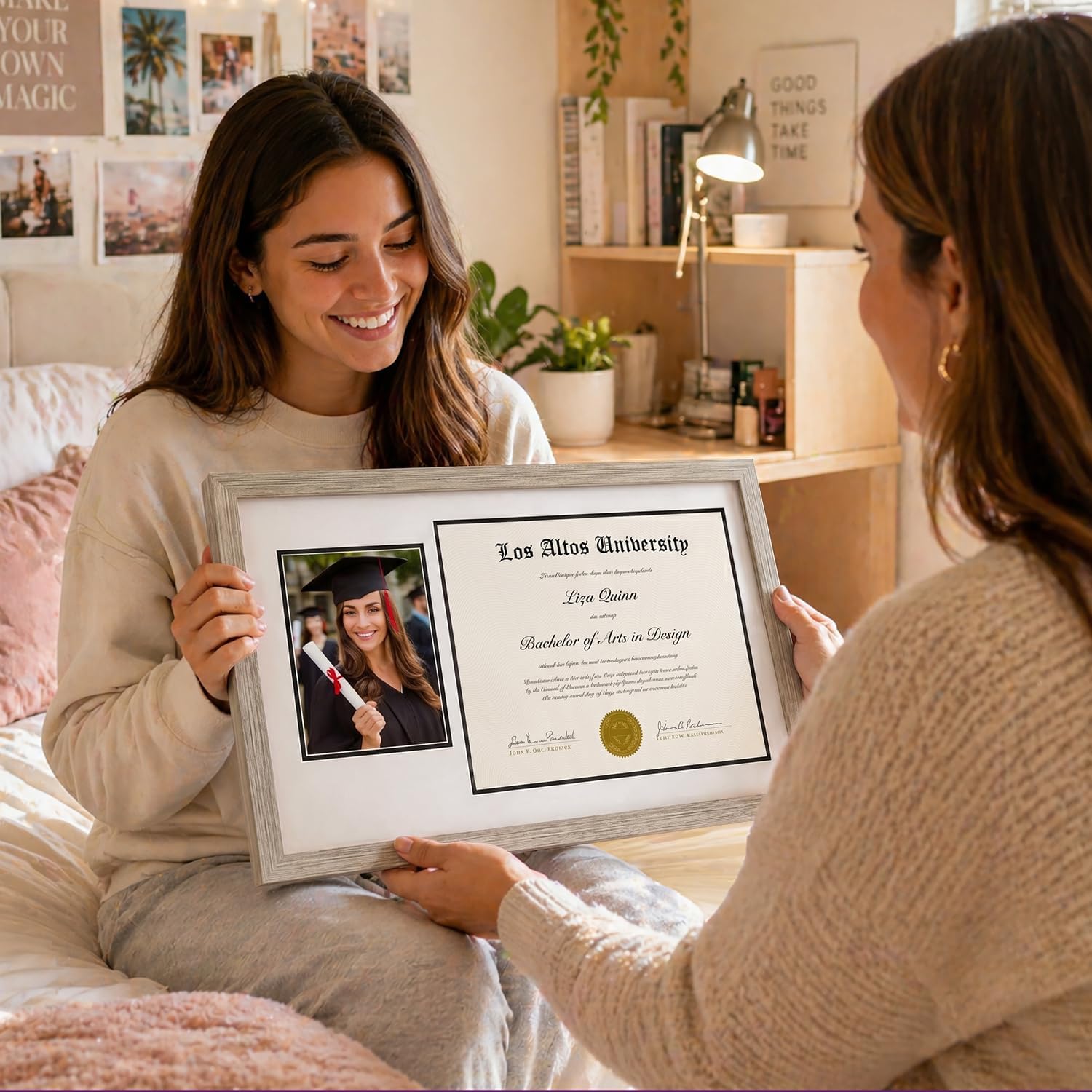 Americanflat 11x18 Diploma Frame with Shatter-Resistant Glass - Fits 8.5x11 Diplomas and 5x7 Pictures - Signature Collection - Engineered Wood Graduation Picture Frame for Wall Display - Driftwood