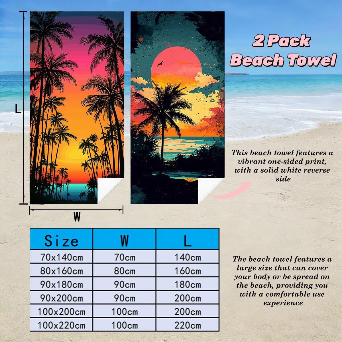 Telo Mare Grande 80x160 cm 2 Pezzi, Antisabbia Telo Mare Microfibra Paesaggio, Asciugatura Rapida Asciugamano Microfibra, Asciugamani Palestra Donna Uomo, Leggero Teli Doccia Accessori Viaggio -4620