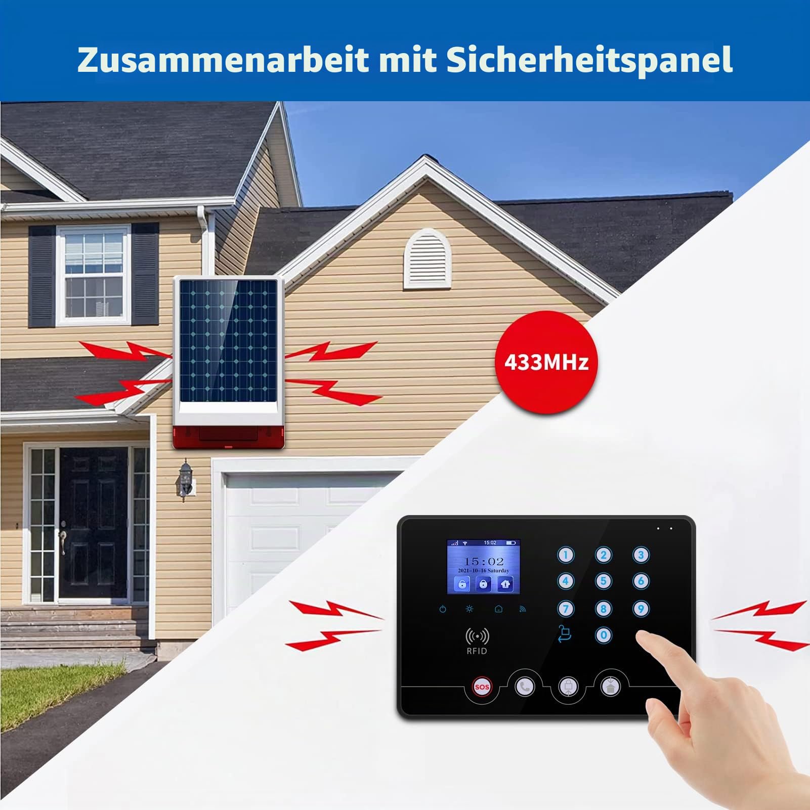 Wolf Guard WLAN- und 4G-Heimalarmanlage, alarmanlage Haus mit drahtloser 110-dB-Außensirene, Fenster- und Türsensor, Bewegungsmelder, RFID, Tuya App, Deutsch (Black-W4Q-W03) | Tuya Smartlife APP, Sirene, Fenstertürsensor, Bewegungssensor, RFID