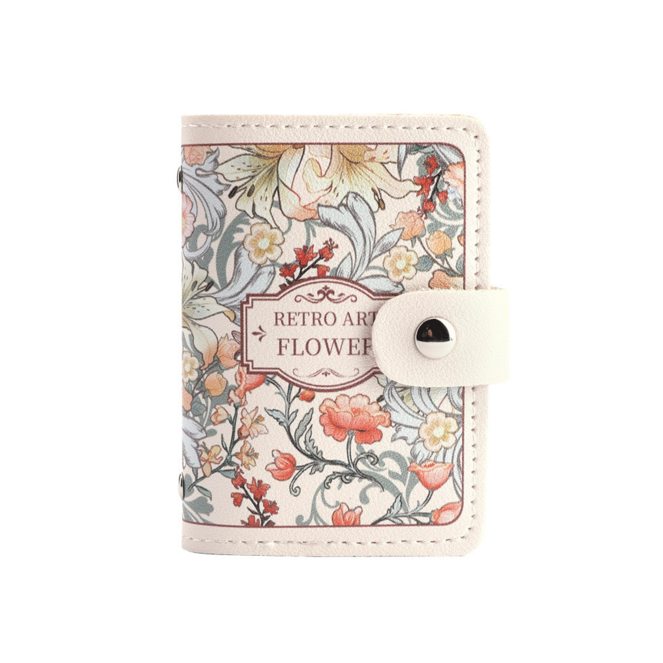 cuteventions Retro Art Flower Card Holder Wallet for Women | 20 Card Slot PU Leather Visiting Card & ATM Card Organizer Case with Snap Button Closure-picture-40