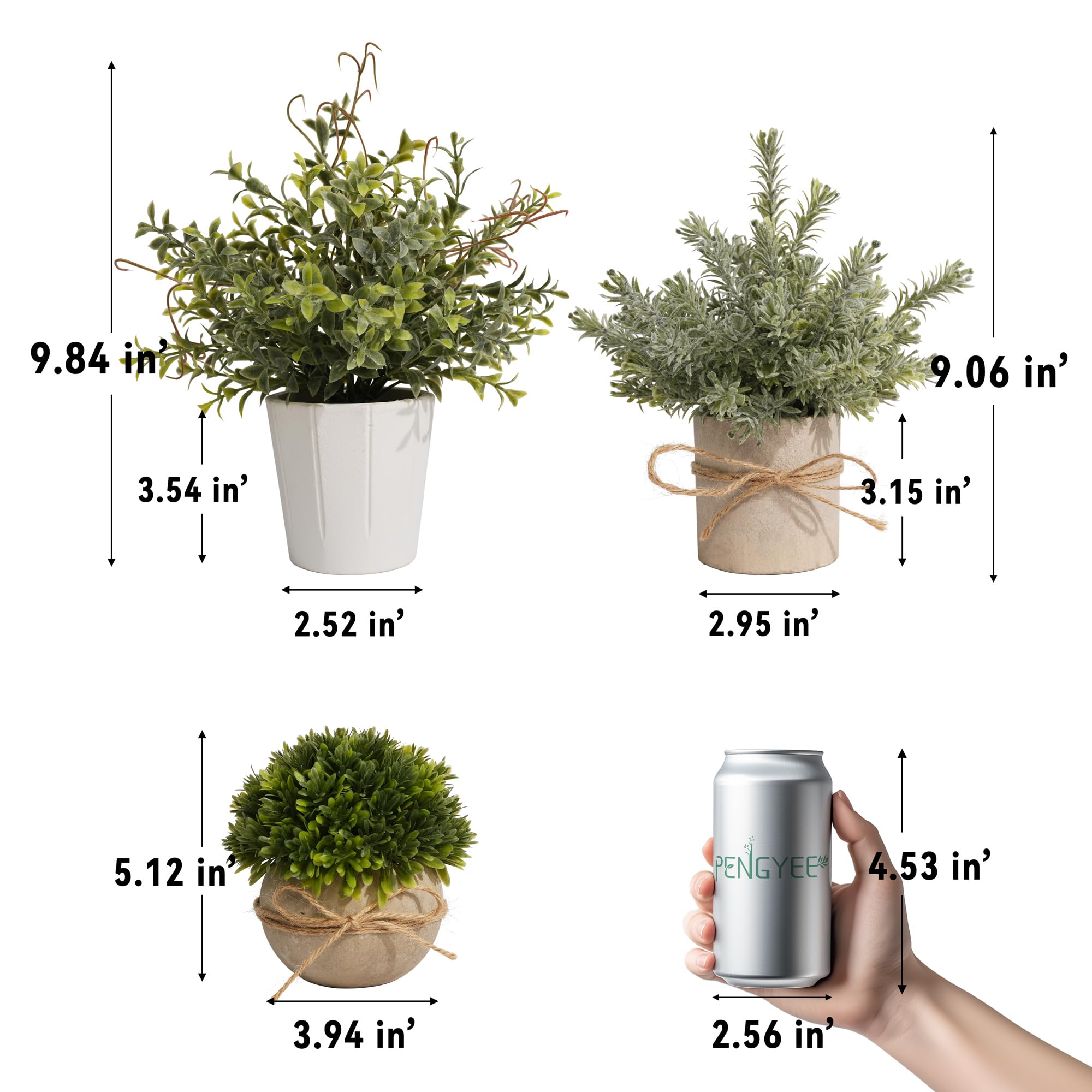 Paquete de 4 plantas artificiales pequeñas, plantas artificiales de interior para decoración del hogar, pequeñas plantas de imitación de interior, plantas falsas en maceta blanca para baño, 3