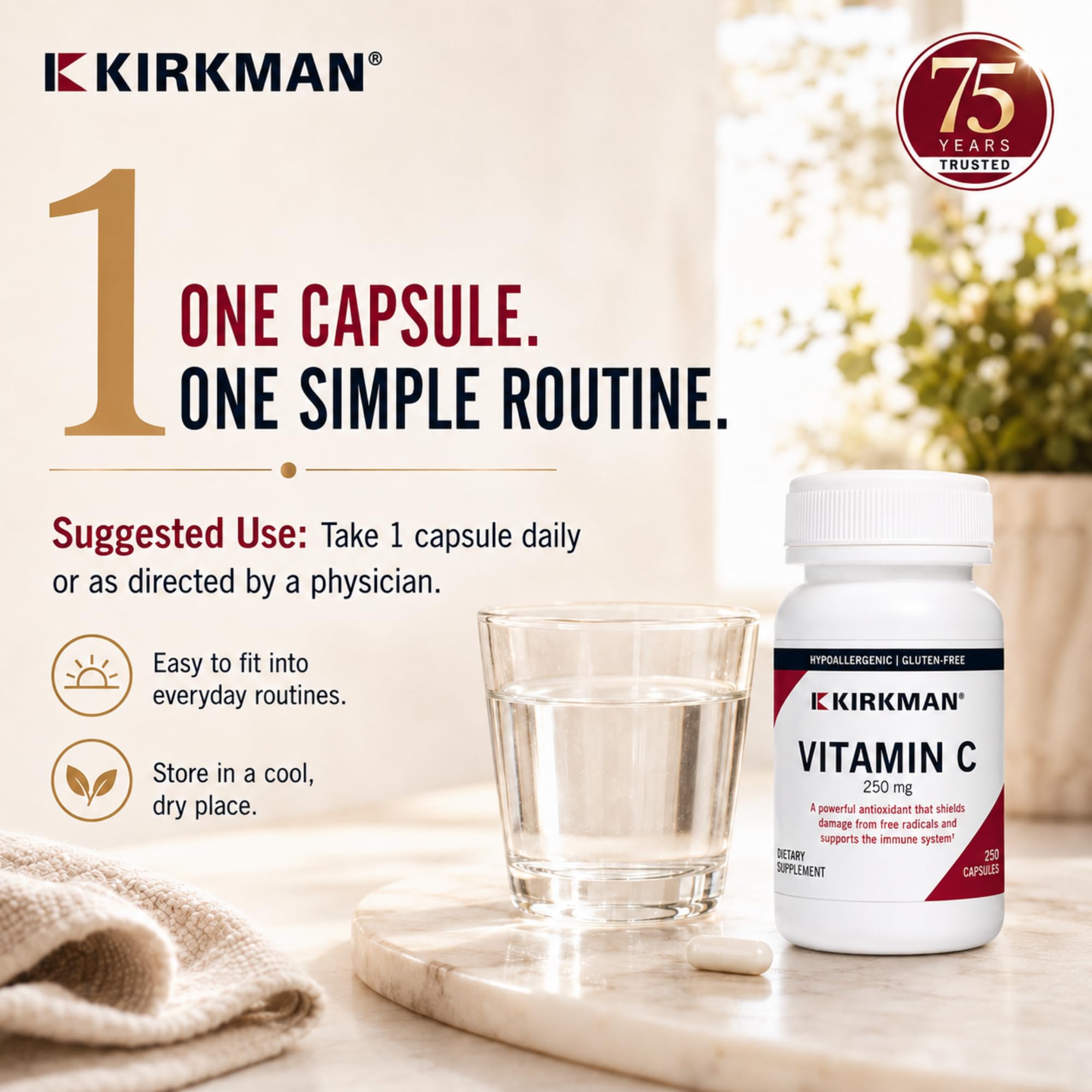 Kirkman Vitamin C Hypo Capsules, 250 mg, Hypoallergenic, 250 Veg Capsules — Amazon image 8