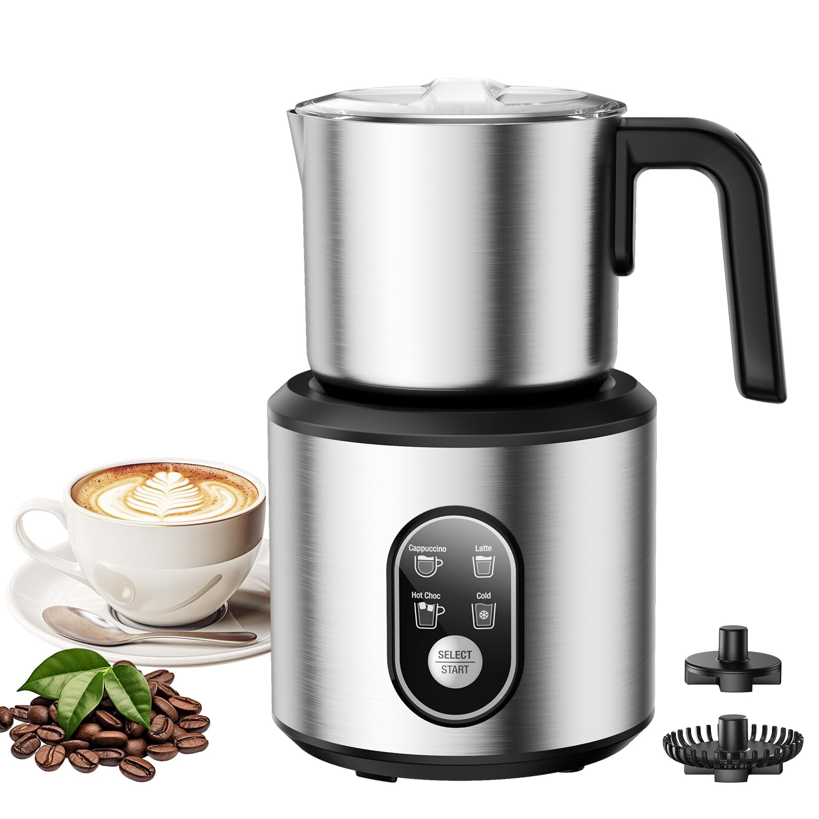 Photo 1 of Milk Frother and Steamer, 4-in-1 Automatic Electric Milk Frothers, 24oz Detachable Stainless Steel Jug with Latte Art Spout, Hot & Cold Foam Maker for Coffee, Lattes, Cappuccinos