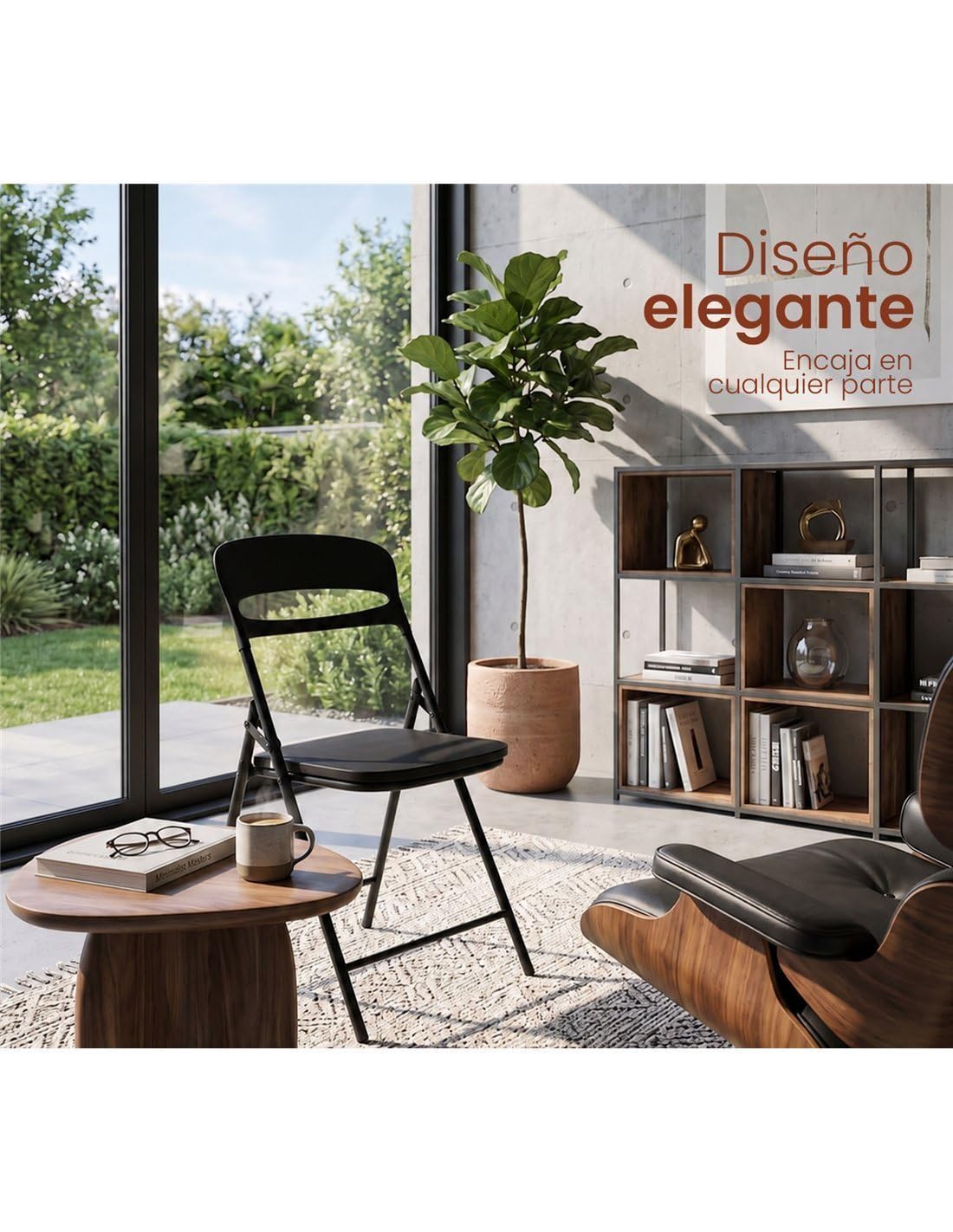 Jardin202 - Silla Plegable Florencia Negra | Asiento Negro/Blanco/Madera | Estilo Italiano | Estructura de Metalica | Hogar, Oficina | 1 Unidad (Asiento Negro)