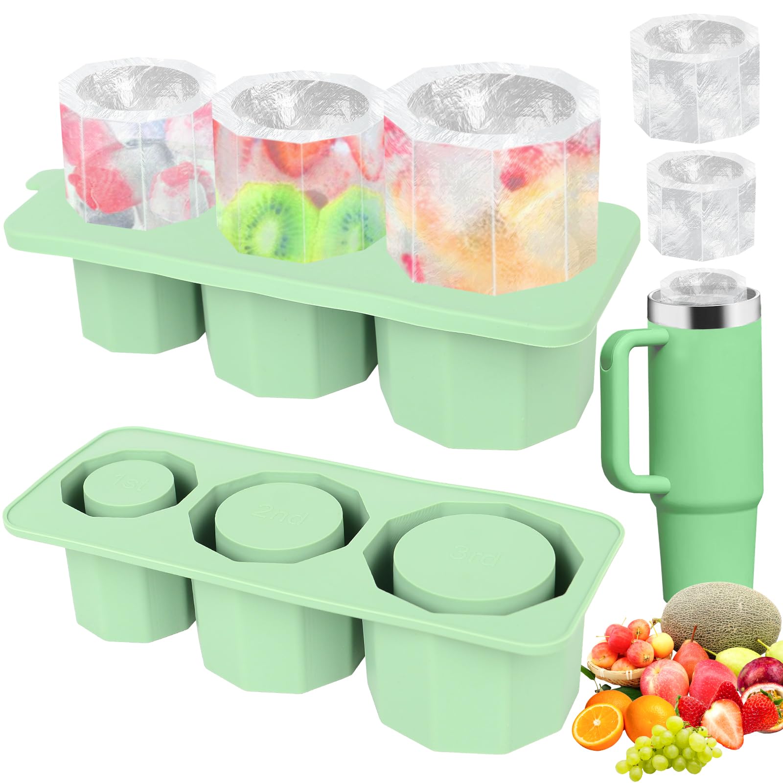 Ice Cube Tray for Stanley Cup, Silicone Ice Cube Maker with Lid for 30-40oz Tumbler, Reusable Ice Cube Tray for Freezer, Ice Drink, Juice, Whiskey, Cocktail
