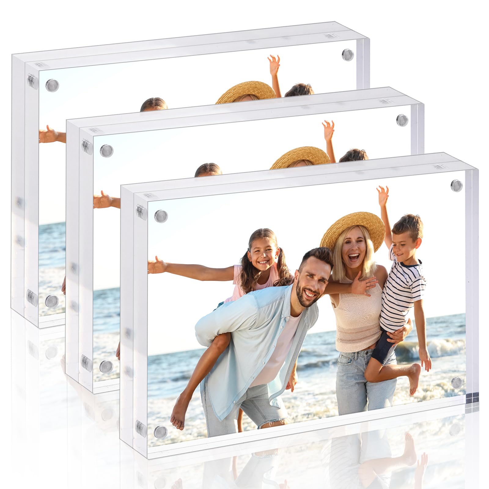 Fixwal Lot de 3 cadres photo 10 x 15 cm en acrylique transparent double face avec bureau magnétique