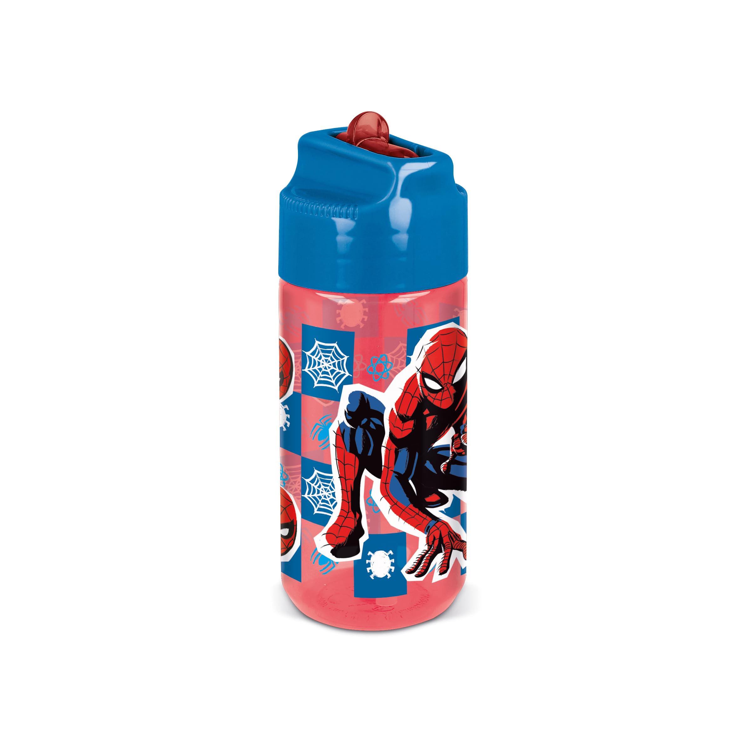 p:os Spiderman 35682 Children's Water Bottle with Integrated Straw, Container Capacity Approximately 430 ml, Ideal for Cold Drinks, 35682