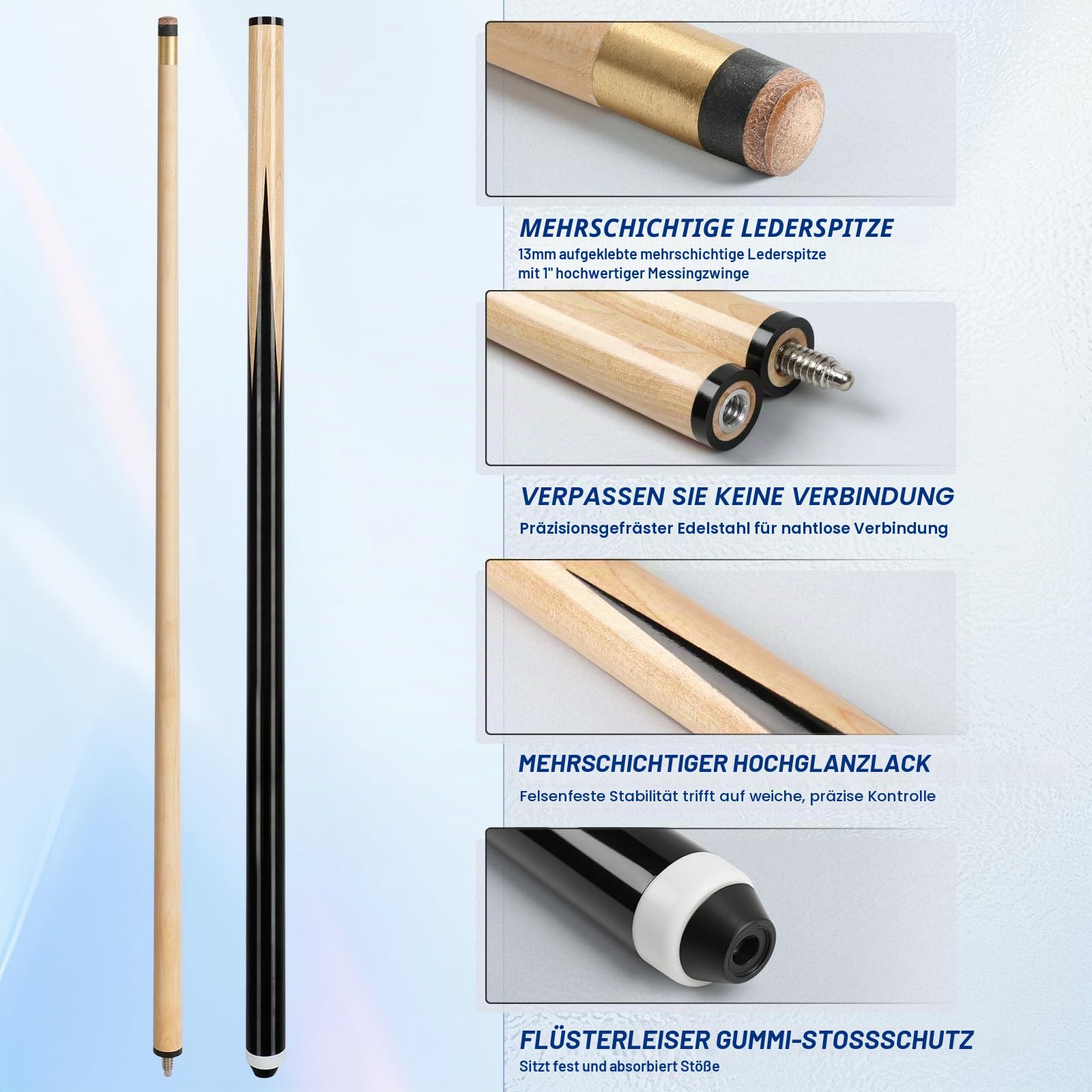 Horse Pool-Queue-Stick, 147,3 cm/132,1 cm/121,9 cm/106,7 cm, 4/2 Billard-Queues-Sticks für Profis, Poolsticks für Erwachsene, 50,8 cm, 45,7 cm, 397,9 g, Hausbar mit 13 mm Leder-Queue-Spitzen zum